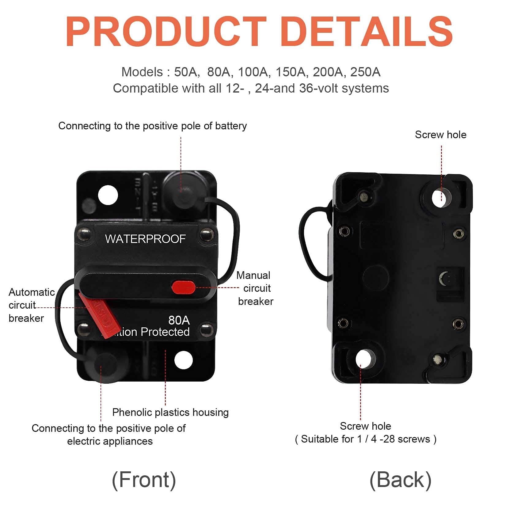 Erayco 80 Amp Circuit Breaker With Manual Reset For Car Marine Trolling Motors Boat Atv Manual Power Protect For Audio System Fu