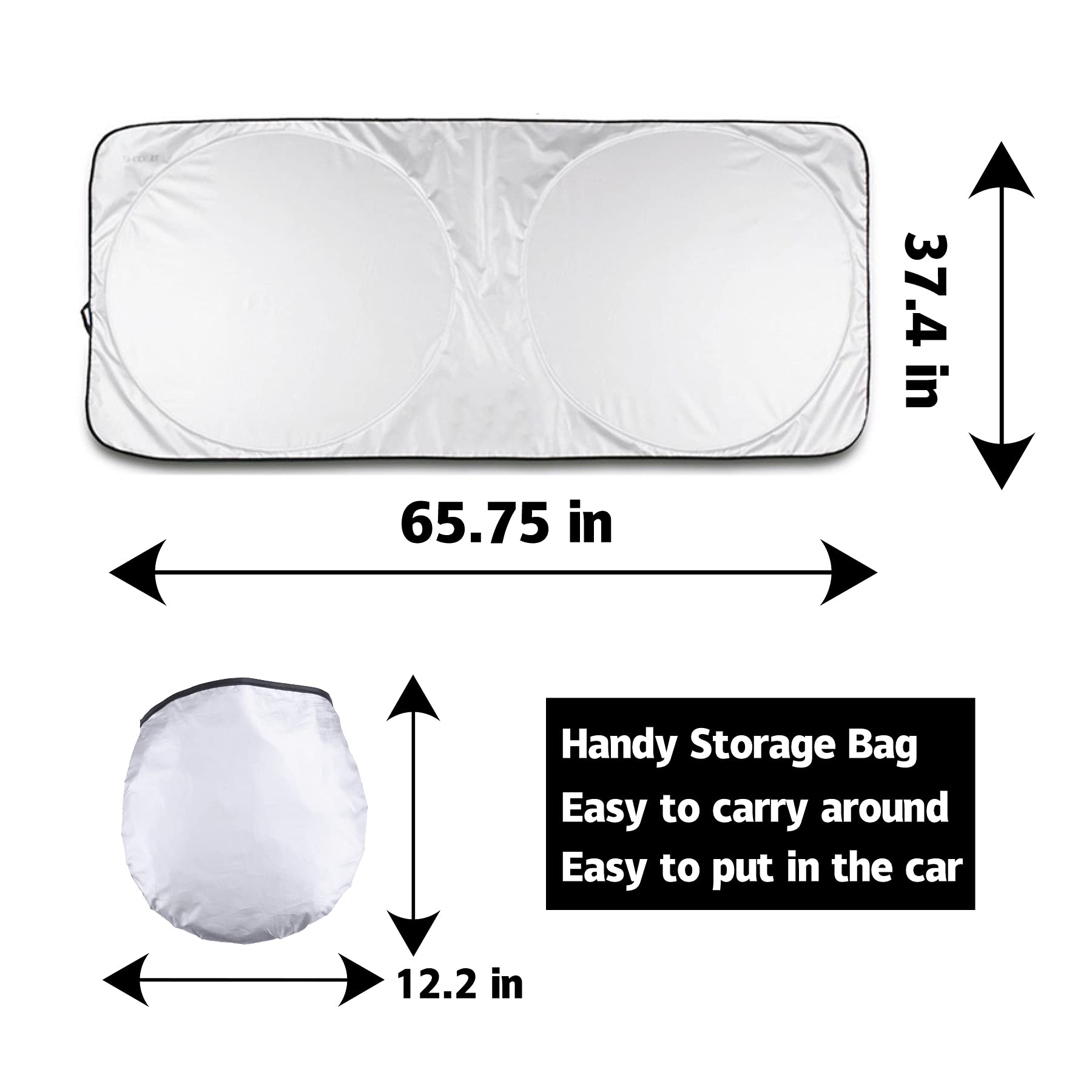 Justtop Car Sun Shade Windshield - Foldable Sun Car Window Shield 210T Coated Silver Cloth Reflective Polyester Material Blocks 99% Uv Rays, Fits Most Windshields(X-Large 65.7 X 37.4In)