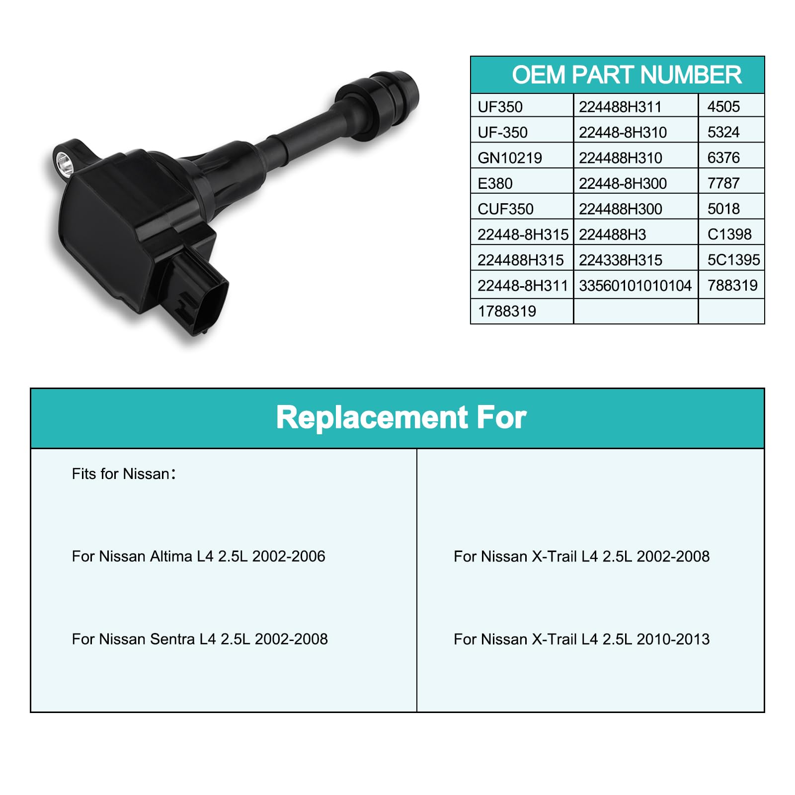 AULINK UF350 Ignition Coil Pack (2.5L L4 Only) 4PCS For Altima 2002 2003 2004 2005 2006,Sentra X-Trail 2002 2003 2004 2005 2006