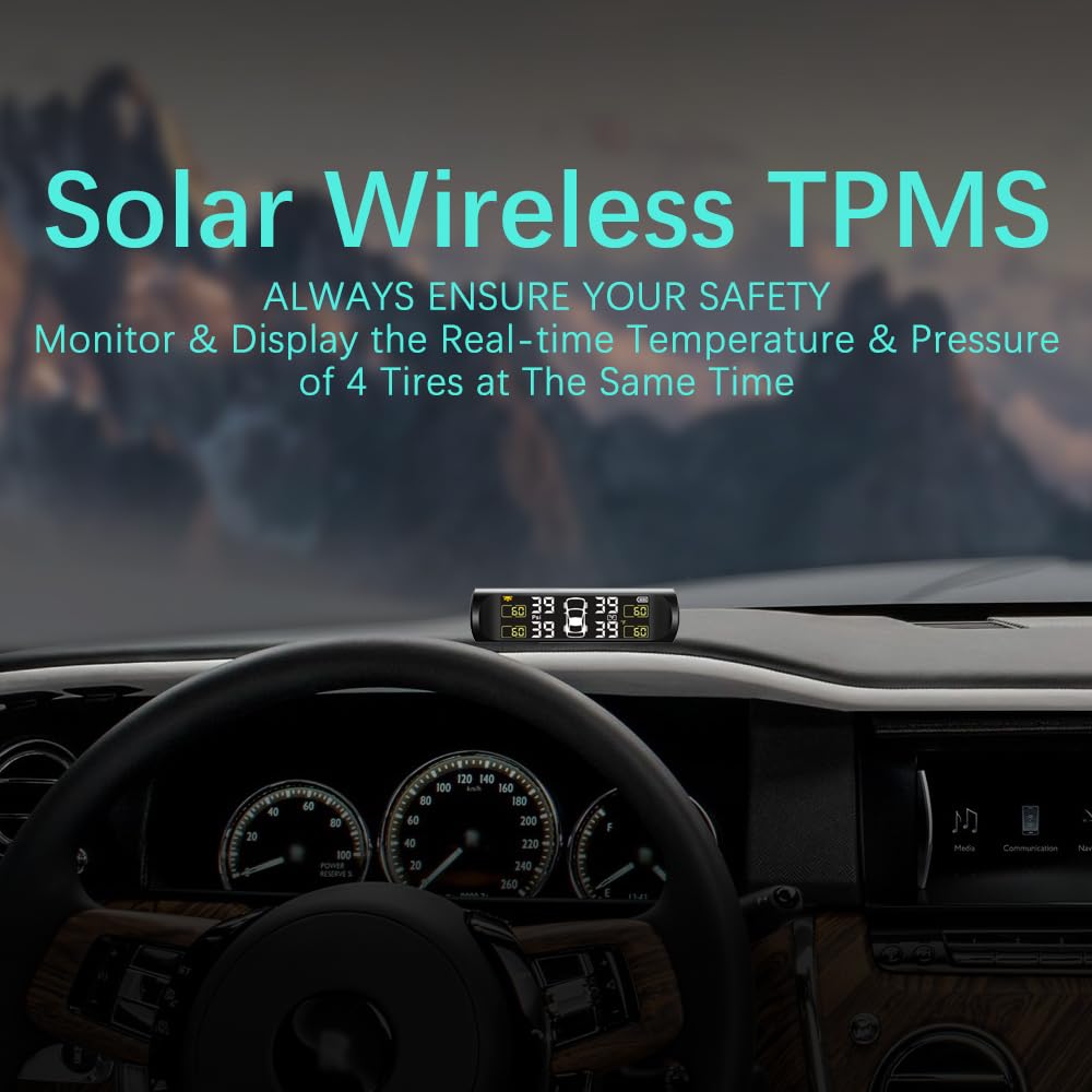 Venceza Tire Pressure Monitoring System - Tpms Tire Pressure Monitor System With Solar Charger, Tpms With 4 External Sensors & 5