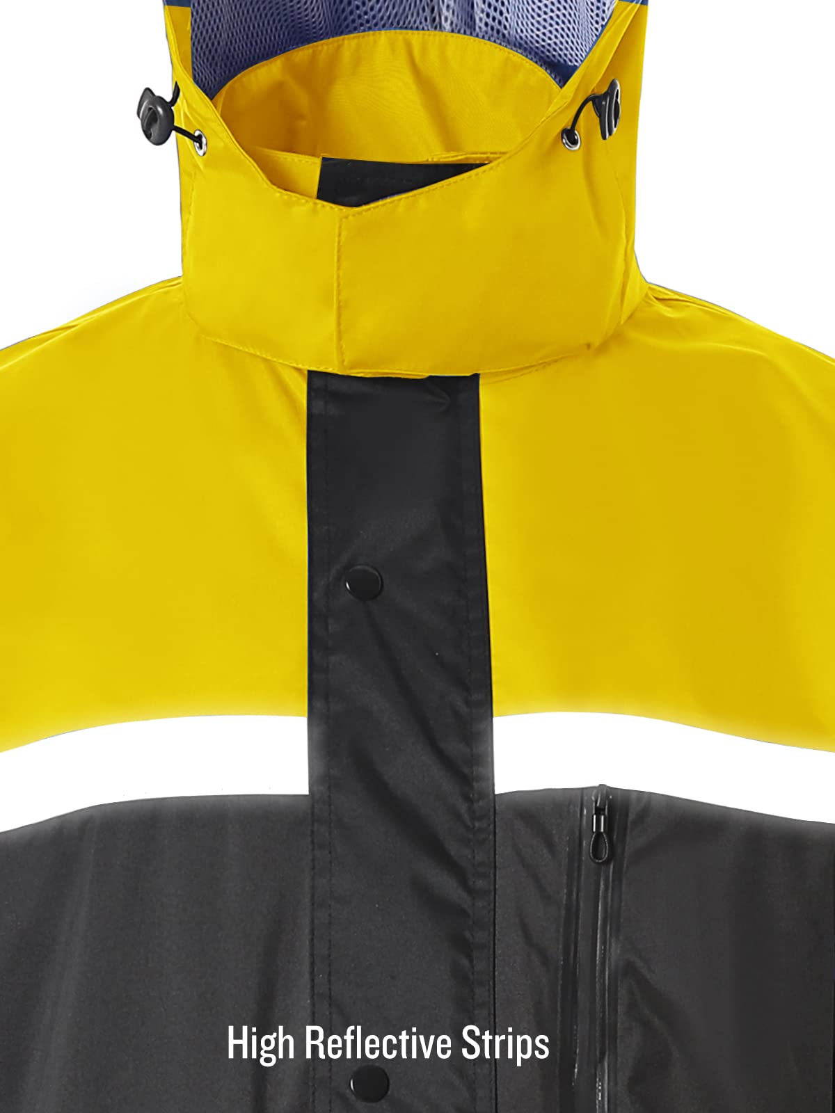 Saphirose Men'S Rain Suit High Visibility Reflective Work Rain Jacket Pants For All Sport Farm Fishing Motorcycle (Black/Yellow,Large)