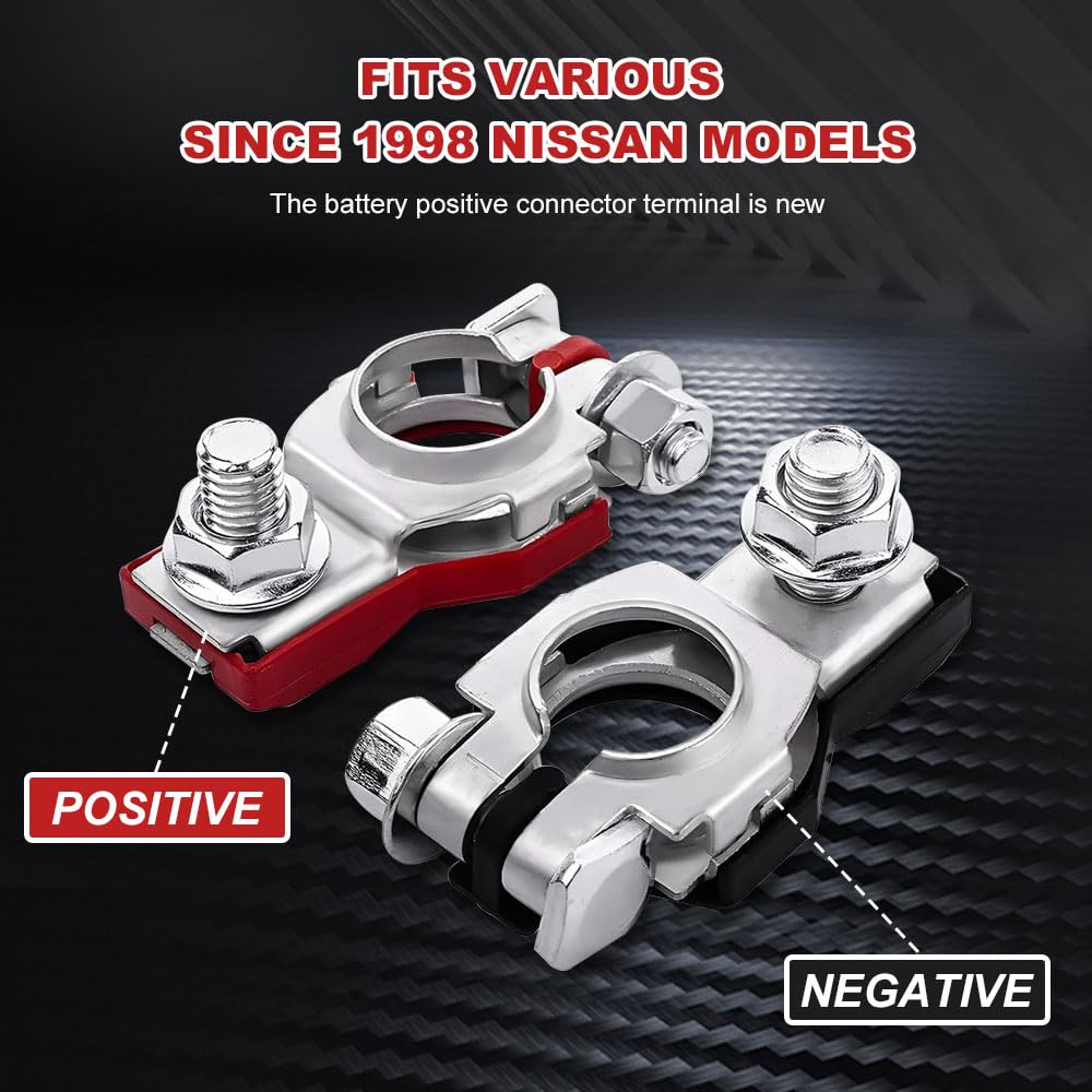 HEVLE Battery Terminals for Nissan, Pure Copper & Plastic, 4PCS, Top Post Connectors, Positive & Negative Terminals