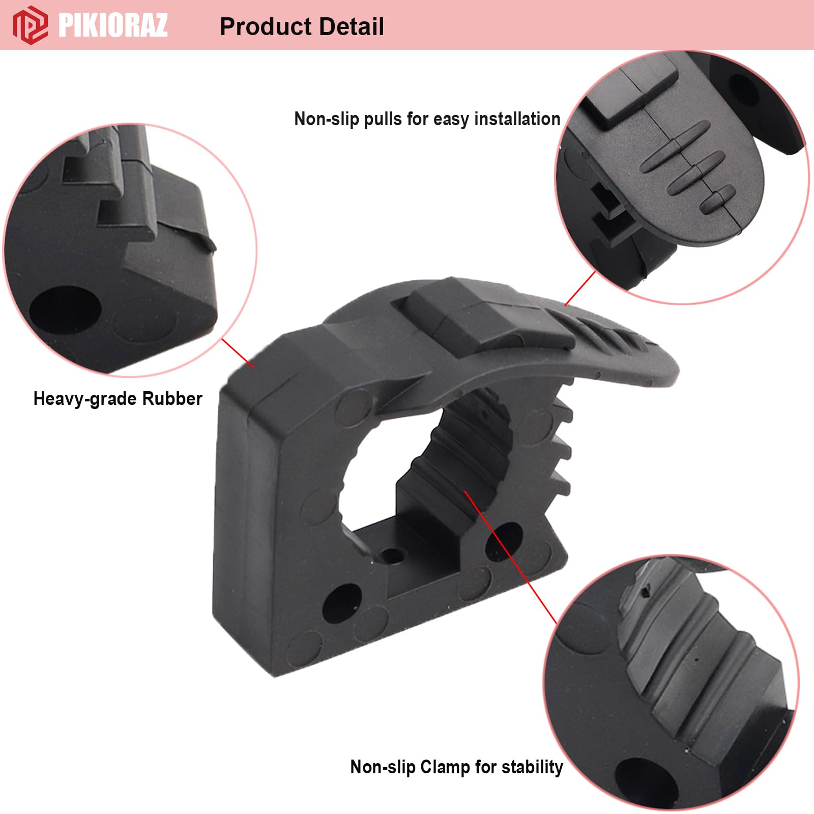 Pikioraz 2PCS Quick-Release Clamp Mount, Rubber Clamp Grip for 1'' - 1-1/2'' Diameter Tools and Equipment Used on Off-road vehic
