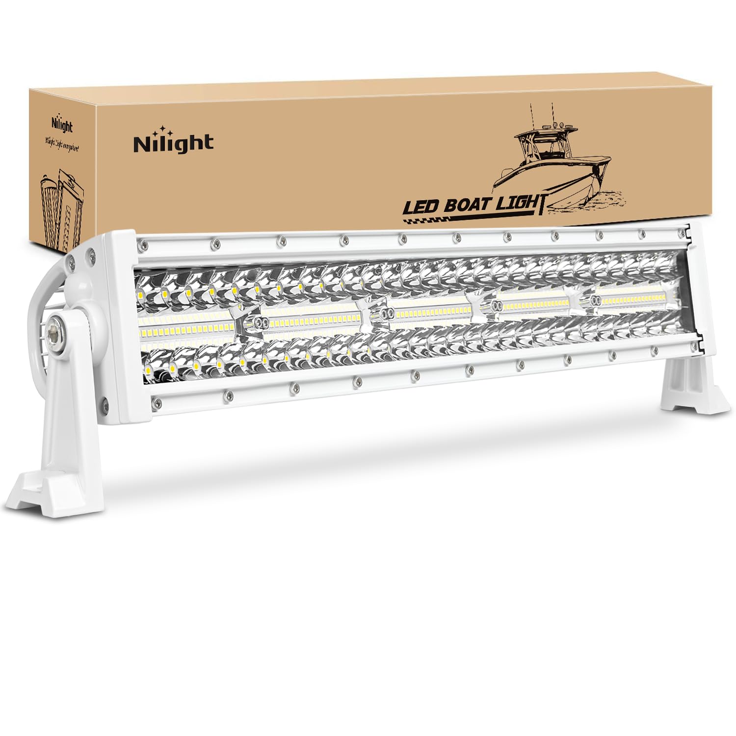 Nilight Marine Led Light Bar Navigation Lights 22 Inch White Spot Flood Combo Ponton Boat Deck Dock Lighting For Night Fishing T
