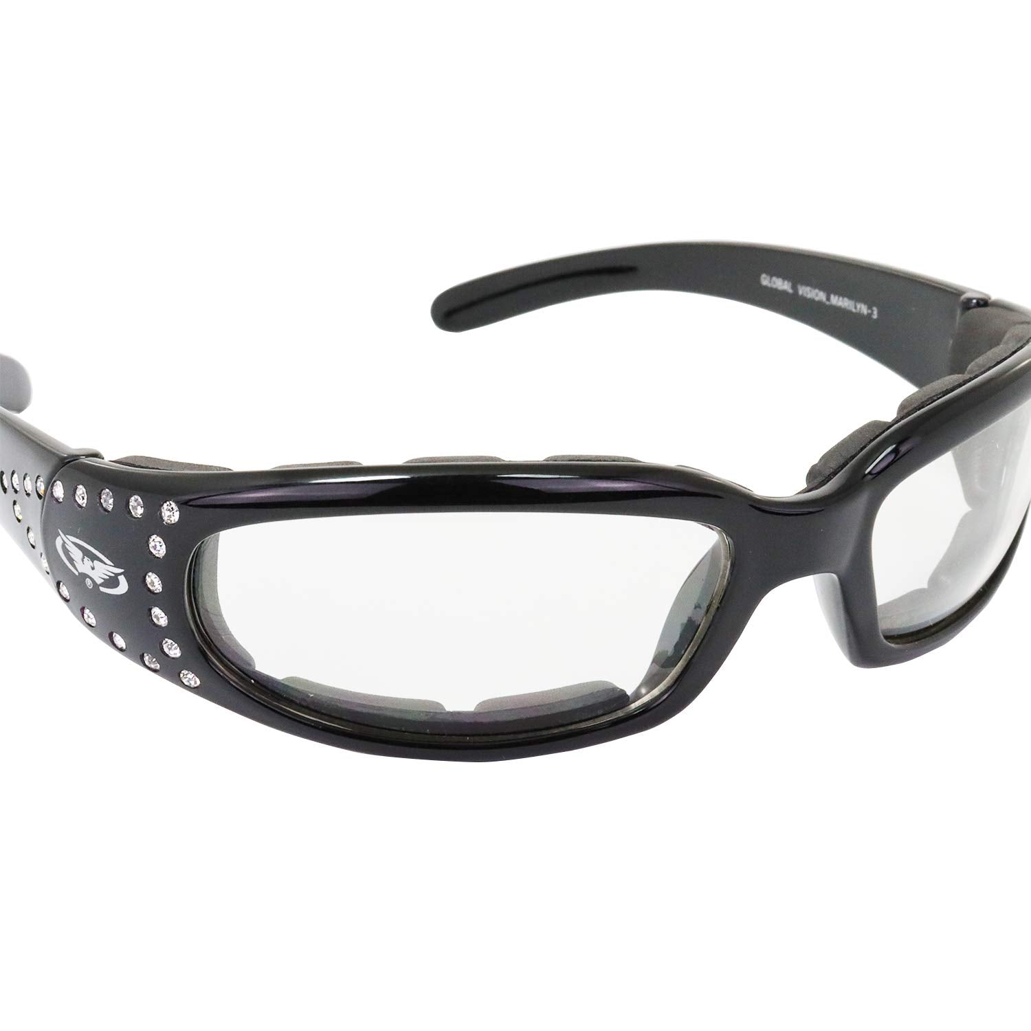 Global Vision 2 Pairs Of Marilyn-3 Women'S Ladies Padded Motorcycle Sunglasses Bling Black Studded Frames With Clear & Smoke Len