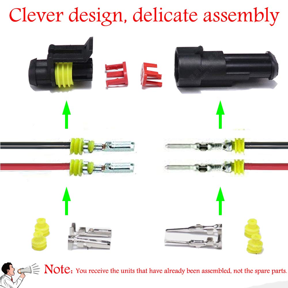 Yetor Way Car Waterproof Electrical Connector,16 Awg 2 Pin Plug Auto Electrical Wire Connectors For Car, Truck, Boat, And Other