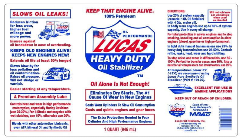 Lucas Oil Heavy Duty Oil Stabilizer, 32 oz - Pack of 12, Model 10001
