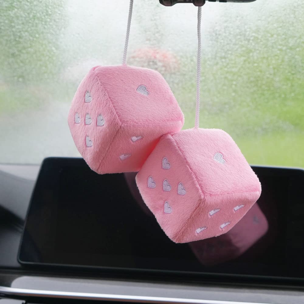 Pair 3    Purple Fuzzy Plush Dice Heart Shape Decor for Car Rearview Mirror, Retro Square Decoration Dice for Car Hanging Access