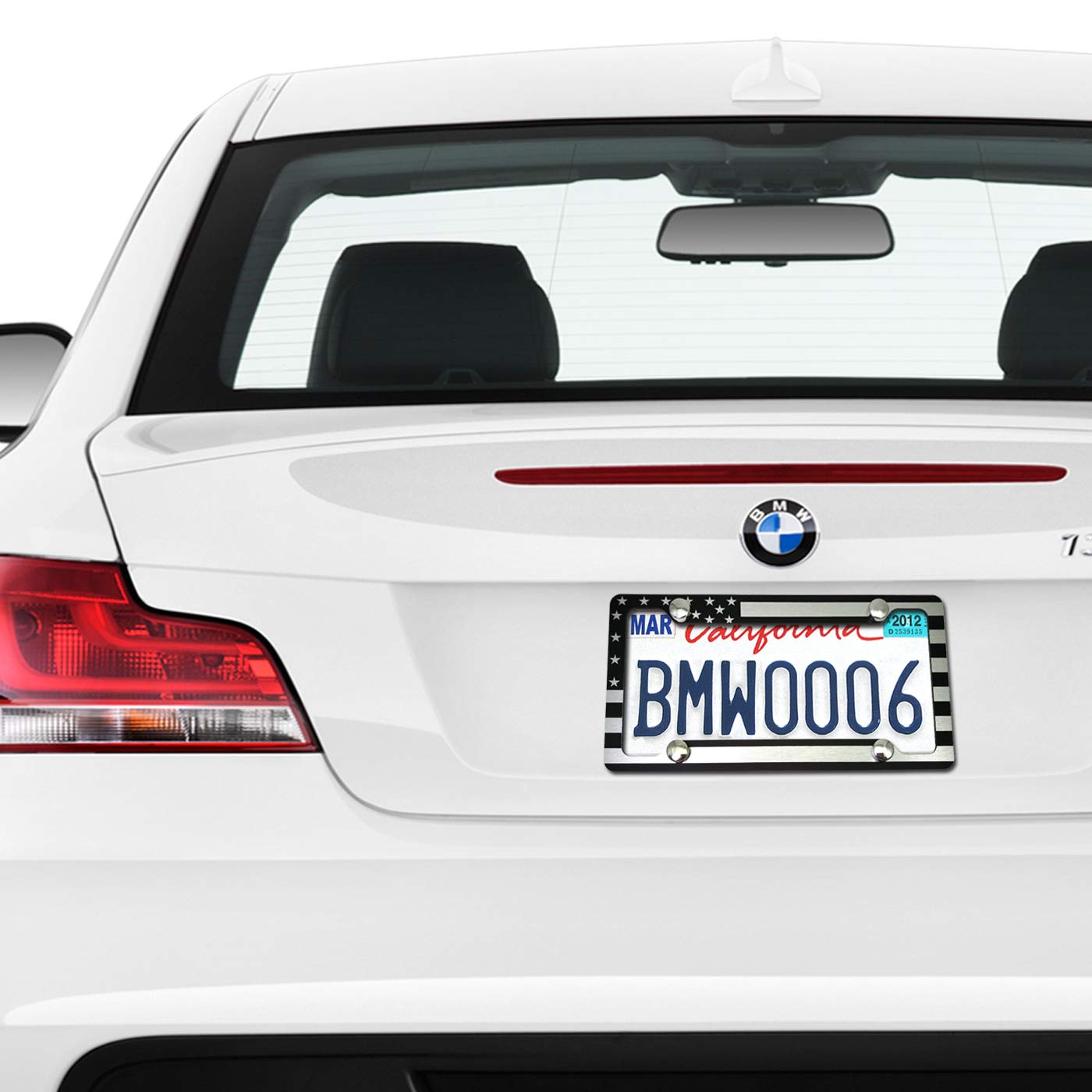 Aootf American Flag License Plate Frame - Usa Aluminum Metal License Plate Cover Auto Car Truck Tag Holder Thin Blue Line Black