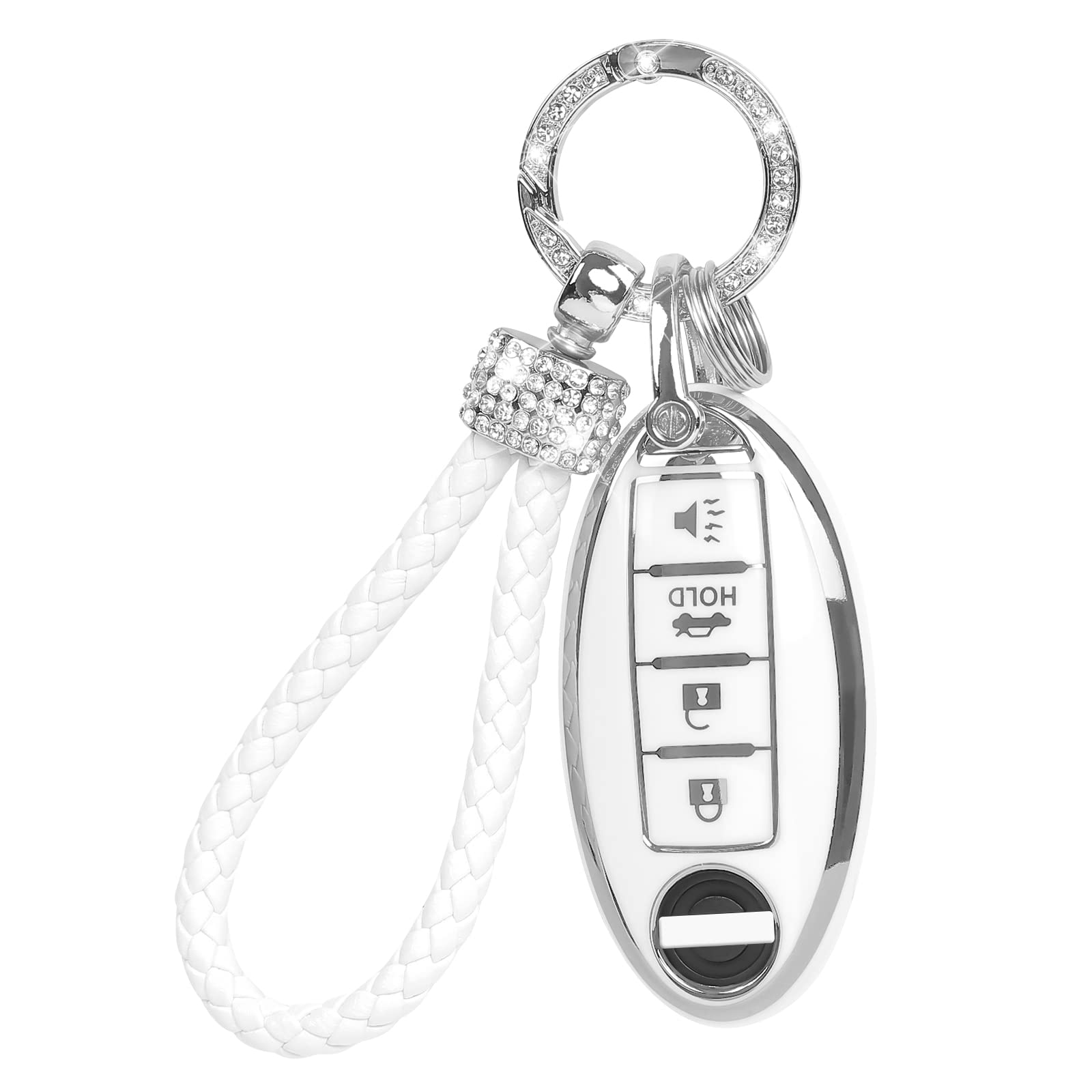COGEEK Key Fob Cover with Bling Lanyard, Compatible with Nissan Altima Rogue Sentra Pathfinder Maxima Titan Murano Kicks Soft TP
