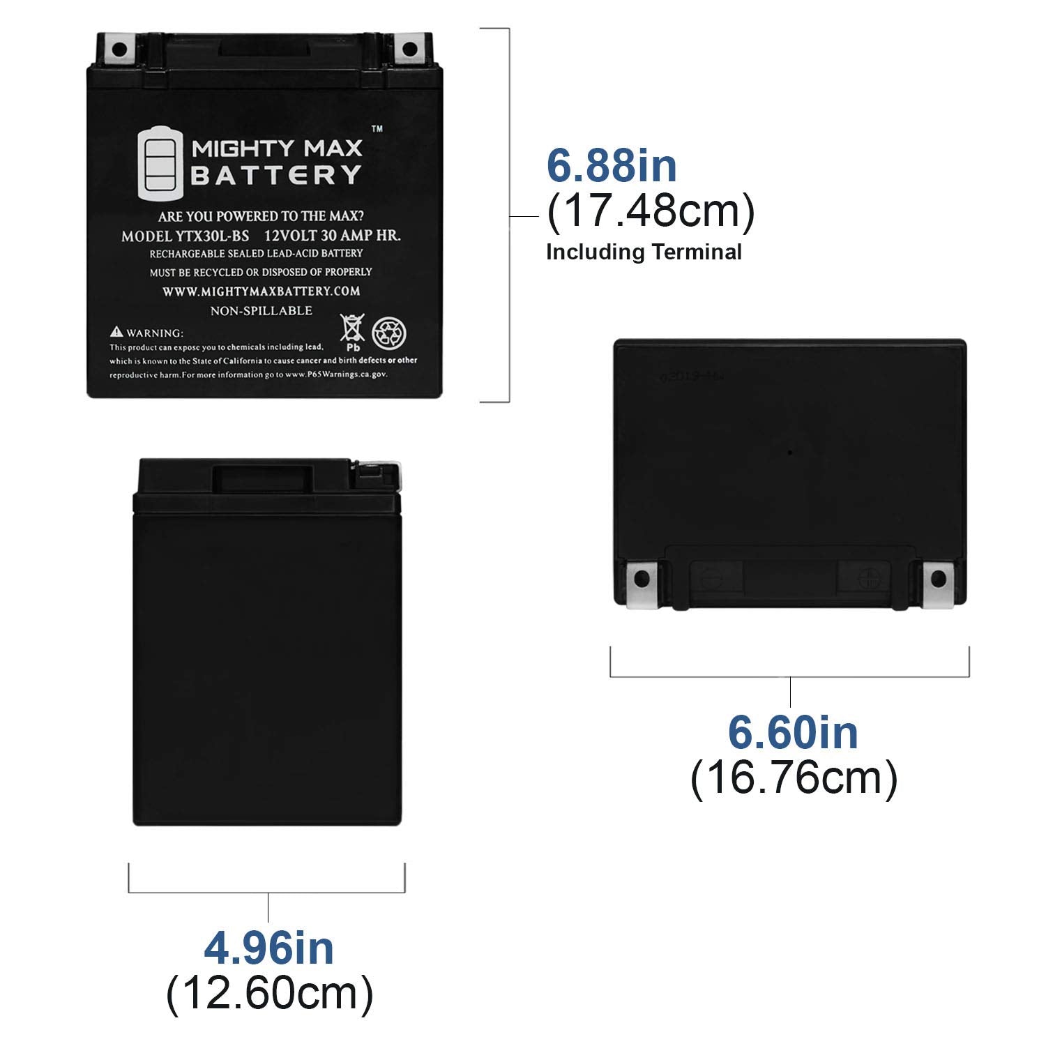 Mighty Max Battery Ytx30L-Bs 12V 30Ah Battery For Polaris 900 Rzr 2011-2016