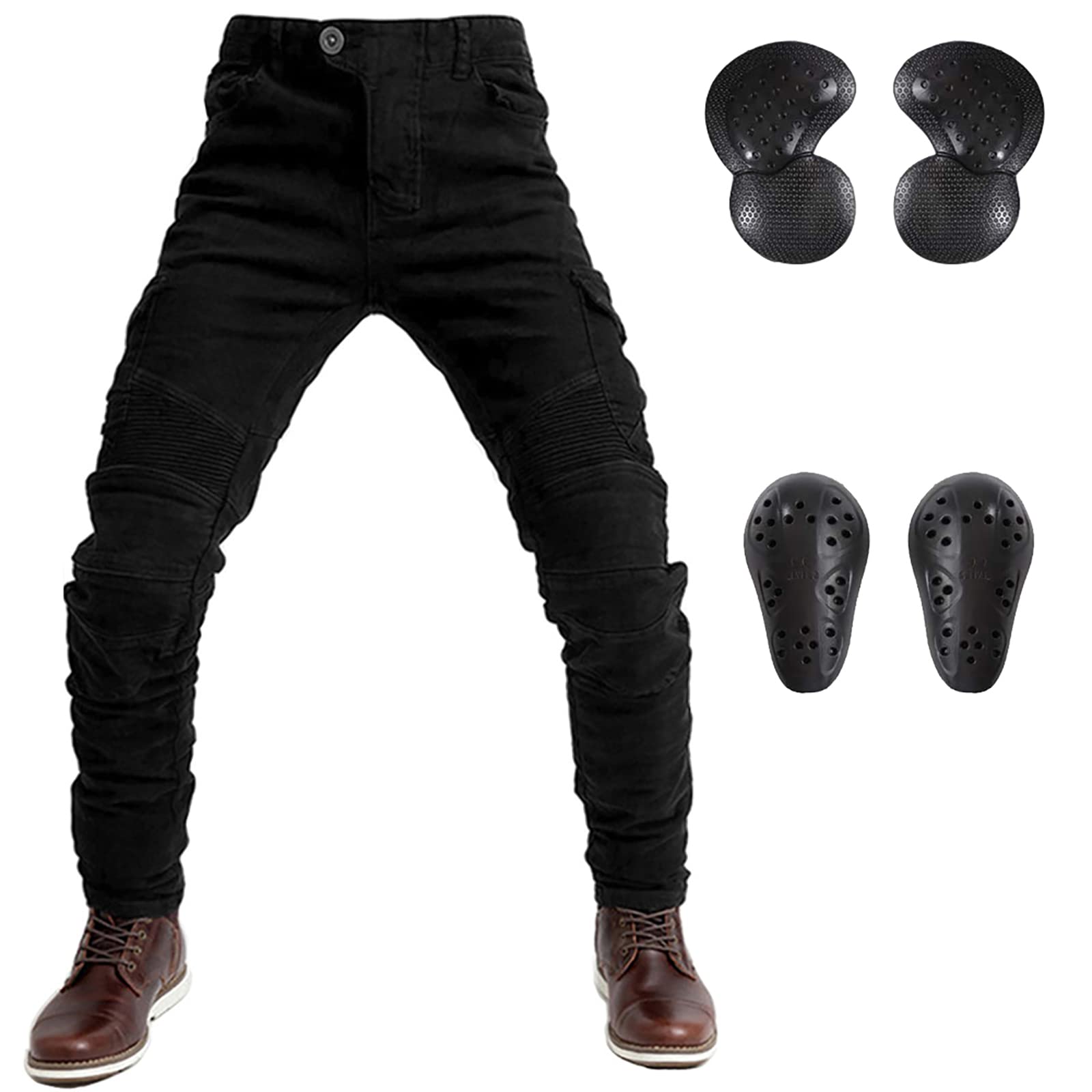 LOMENG mens Motorcycle Pants Motorbike Riding Denim Jeans Biker Motocross CE Removable Armored, Black1, 32 Regular
