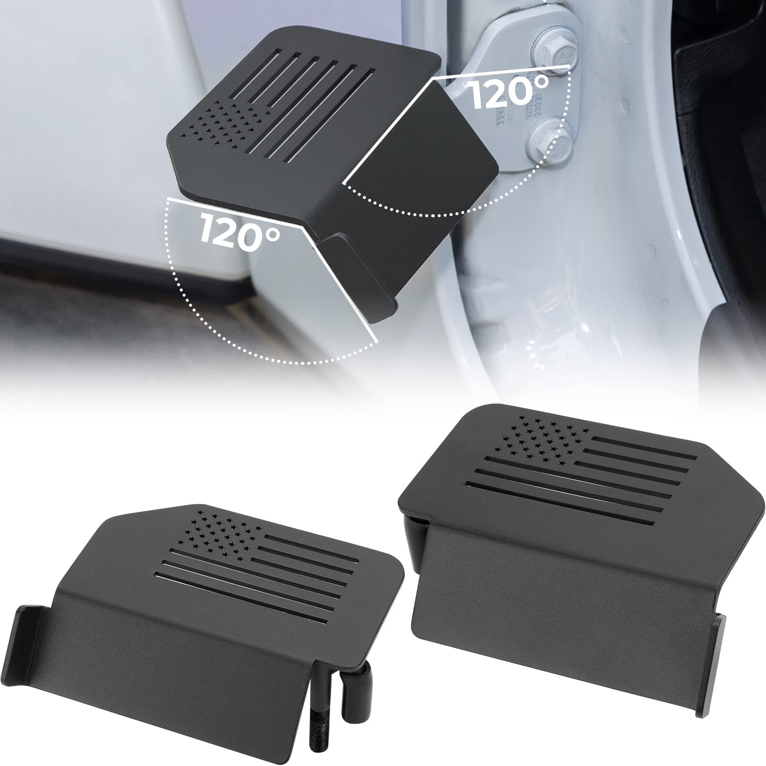 Qmparts Upgraded Wrangler Foot Pegs Compatible With Wrangler Jk Jl Gladiator Jt 2007 To 2024, 120Angle Exterior Door Hinge Rest 