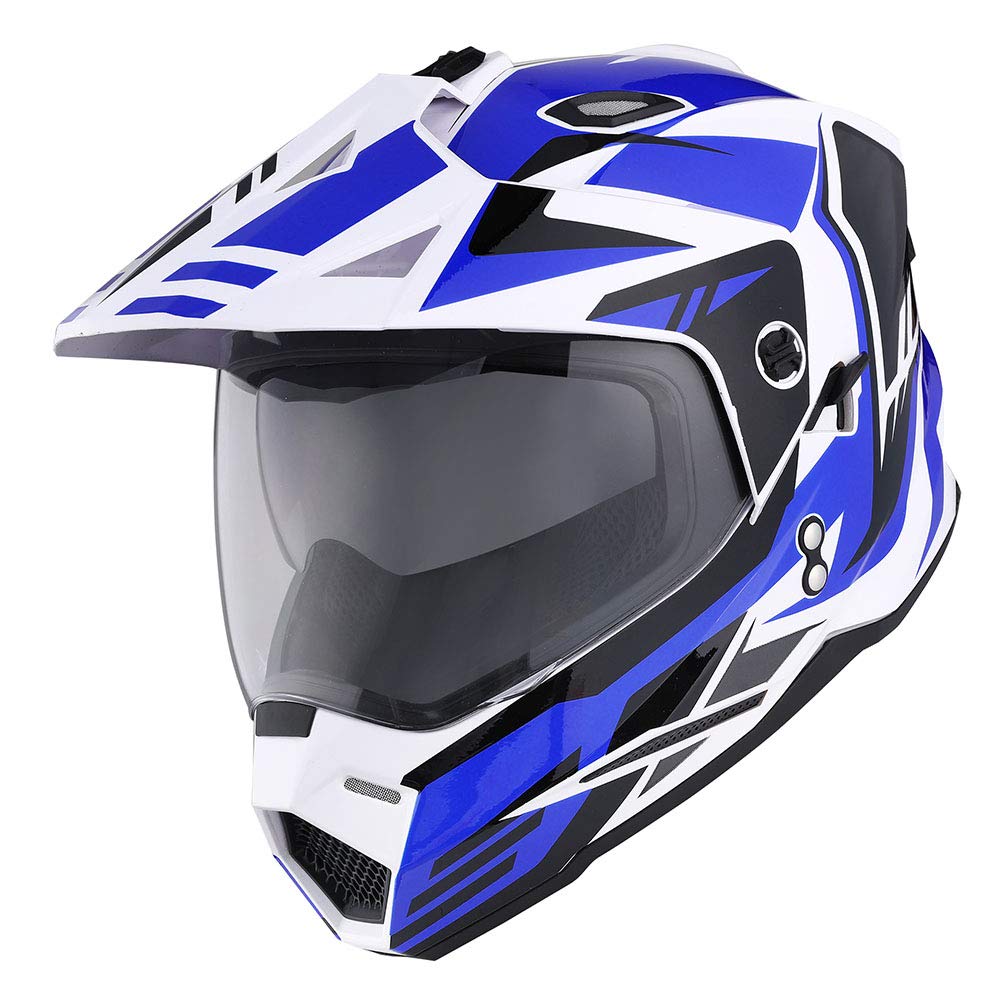 1Storm Dual Sport Motorcycle Helmet, Full Face, Large, Storm Force Blue, Model HF802, Plastic Material