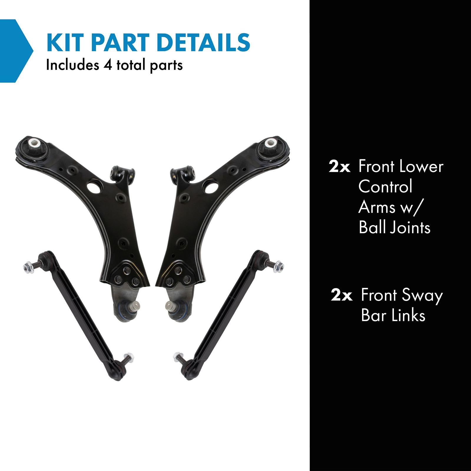 TRQ Front Suspension Kit Control Arm & Ball Joint for 2016-2019 Fiat 500X, 2017-2021 Jeep Compass, 2015-2021 Renegade -