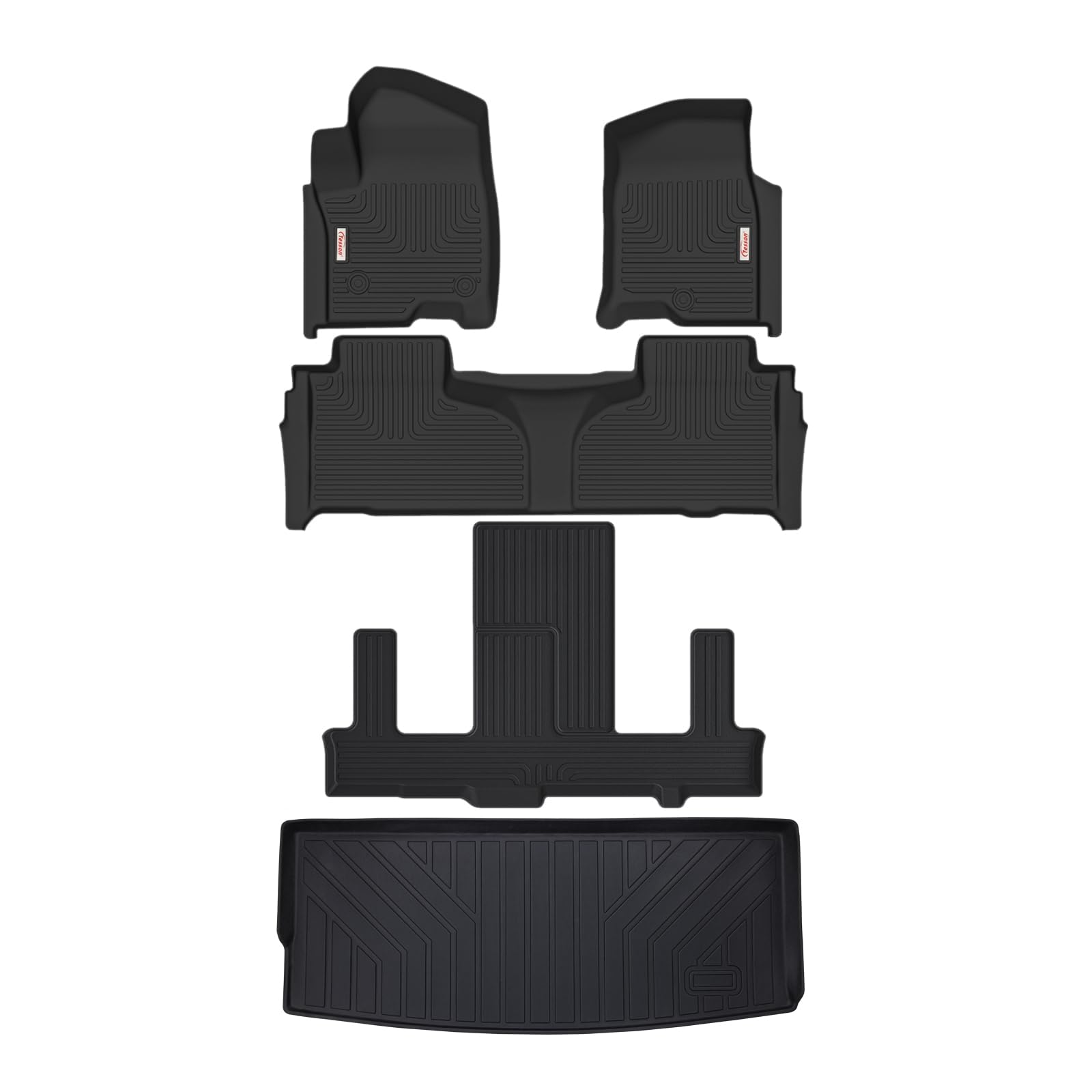 Tesson All Weather Floor Mats Accessories 3 Row Liners Set & Cargo Mats Custom Fit for 7 Seats 2021-2025 Chevy Chevrolet Tahoe/G