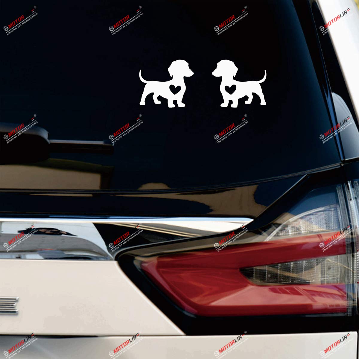 I Love My Dachshund Dog Heart Love Vinyl Decal Sticker - Pair White, 4 Inches - No Background for Car Boat Laptop Cup Phone