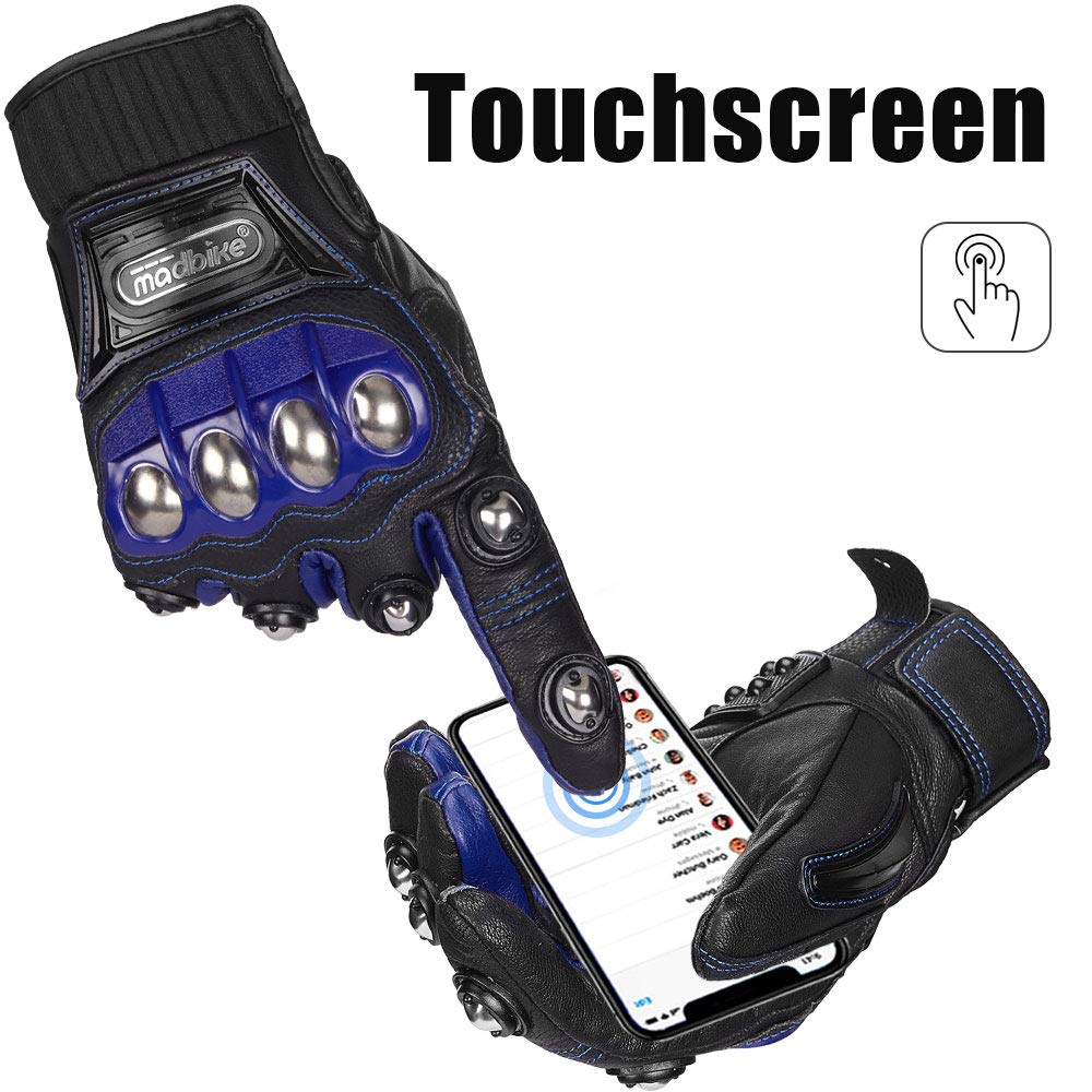 Ilm Alloy Steel Leather Hard Knuckle Touchscreen Motorcycle Bicycle Motorbike Powersports Racing Gloves (Xxl, (Leather) Blue) Model 10Cl