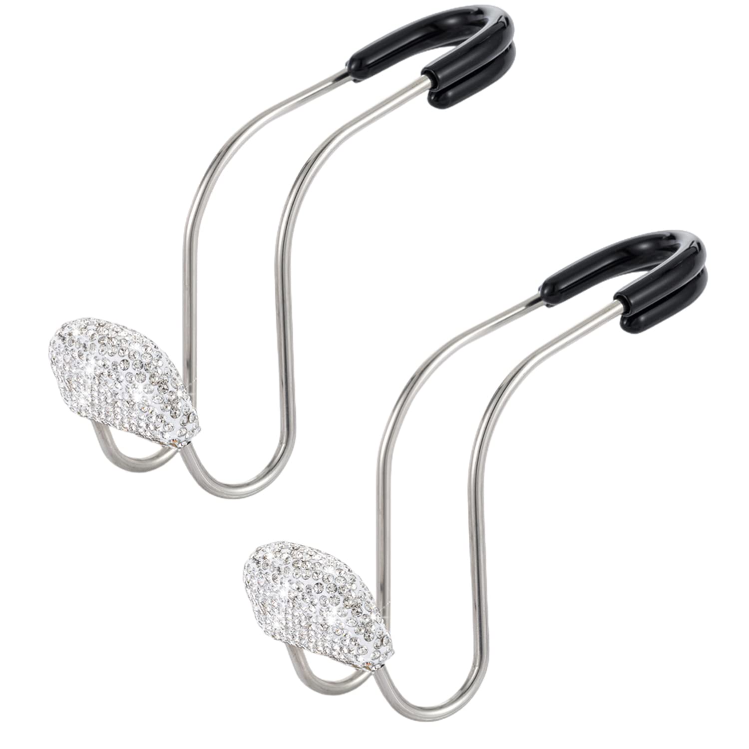 Bling Car Headrest Hook, 2Pcs Auto Headrest Hooks, Bling Car Accessories, Universal Auto Back Seat Headrest Metal Hanger Organizer Vehicle Holder For Bag Purse Clothes Grocery. ( Silver )
