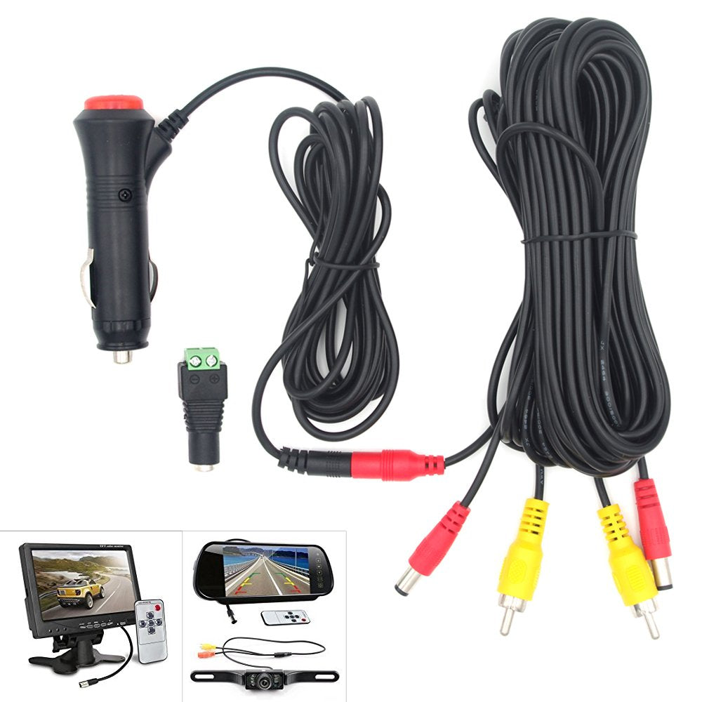 Royitay 12V/24V Super Thin 4 Pin Cigarette Lighter Power Supply Kit For Car Rear View Camera And Lcd Monitor With Rca Connection