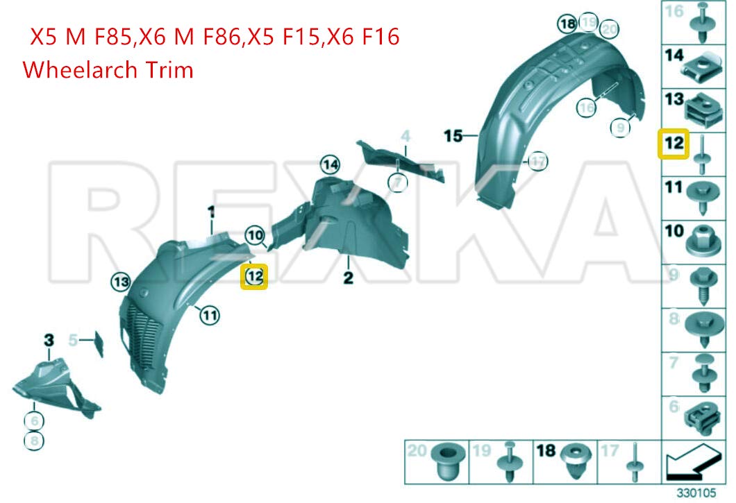 Rexka Wheel Flare Fender Liner Nylon Rivet For Bmw 07147293278 X1, X3, X4, X5, X6 Series 2010 - (Pack Of 30)