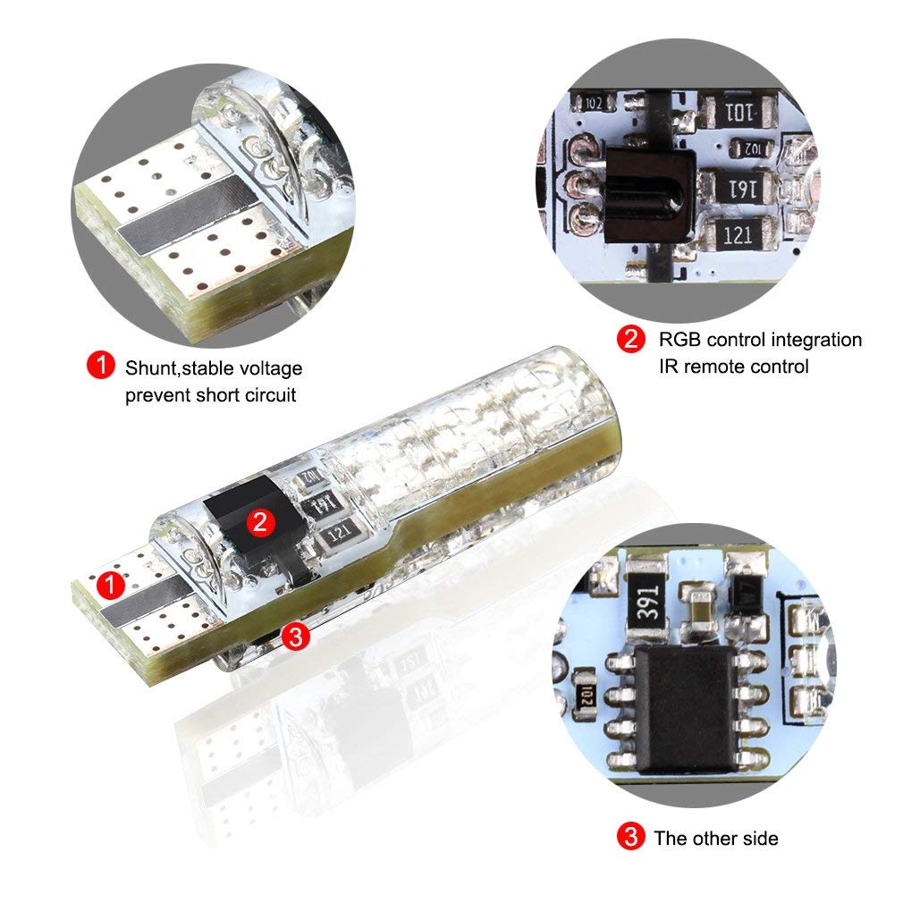 ICBEAMER T10 RGB LED Bulbs - Remote Control, 16 Colors, Polycarbonate, Pack of 1 Set for Map/Dome/License Plate/Parking