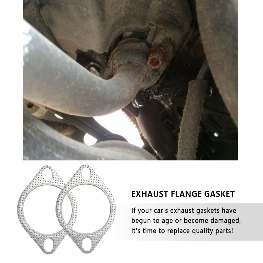 2PCS Car Exhaust Gasket,2.75'' 2-Bolt Exhaust Flange Gasket Car Accessories,Professional Exhaust Manifold Gasket Made of High Te