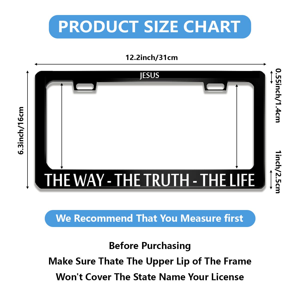 Jesus The Way The Truth The Life License Plate Frame Stainless Steels Funny Black Car Tag Holder Frames With 2 Holes And Screws
