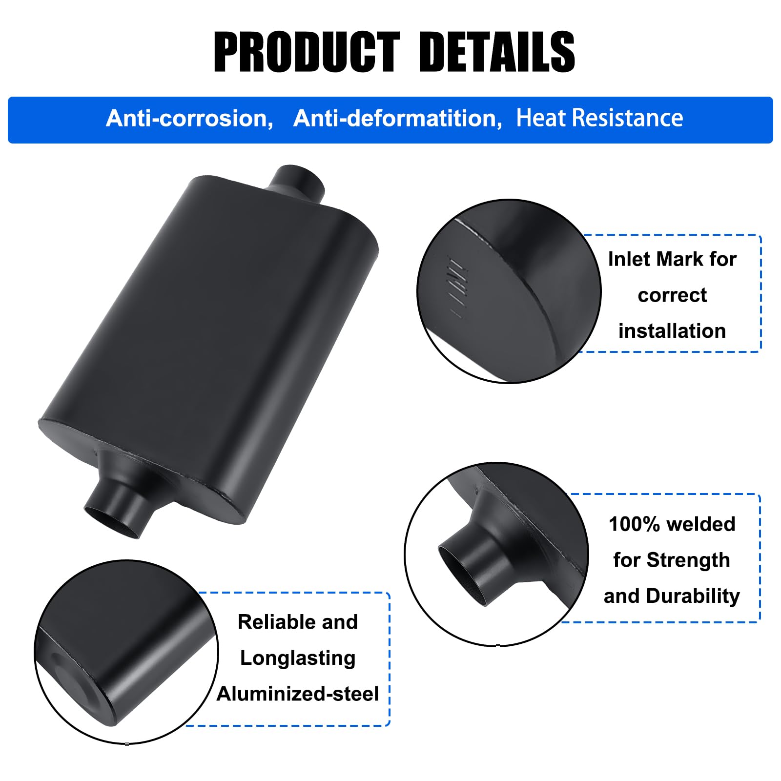 Floshine Universal Mufflers Dual Chamber 2.25'' Inlet (Id) 2.25'' Outlet (Id) Overall 17'' Performance Automotive Muffler Exhaus