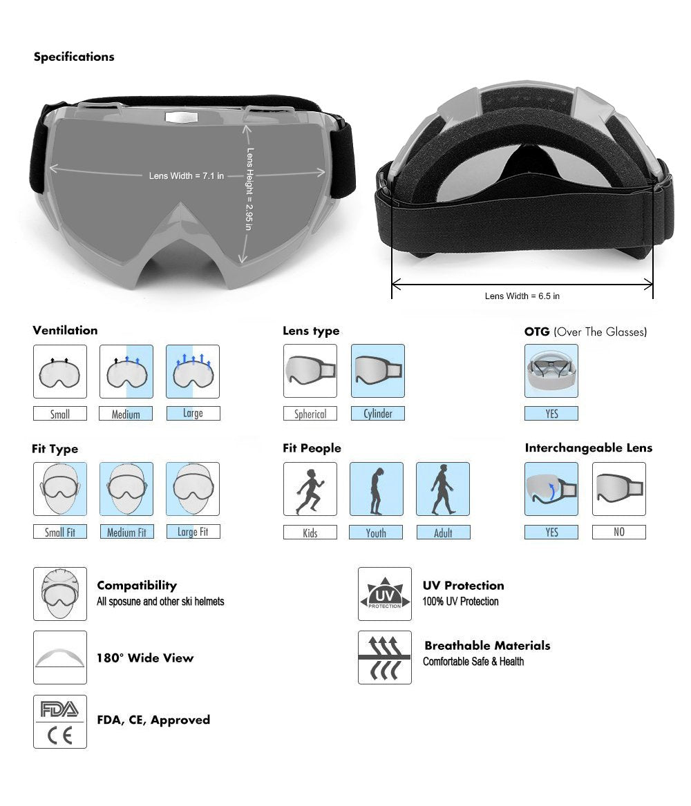Sposune Dirt Bike Goggles - Uv400 Motorcycle Motocross Riding Goggles - Windproof, Dustproof For Adults Men Women Youth