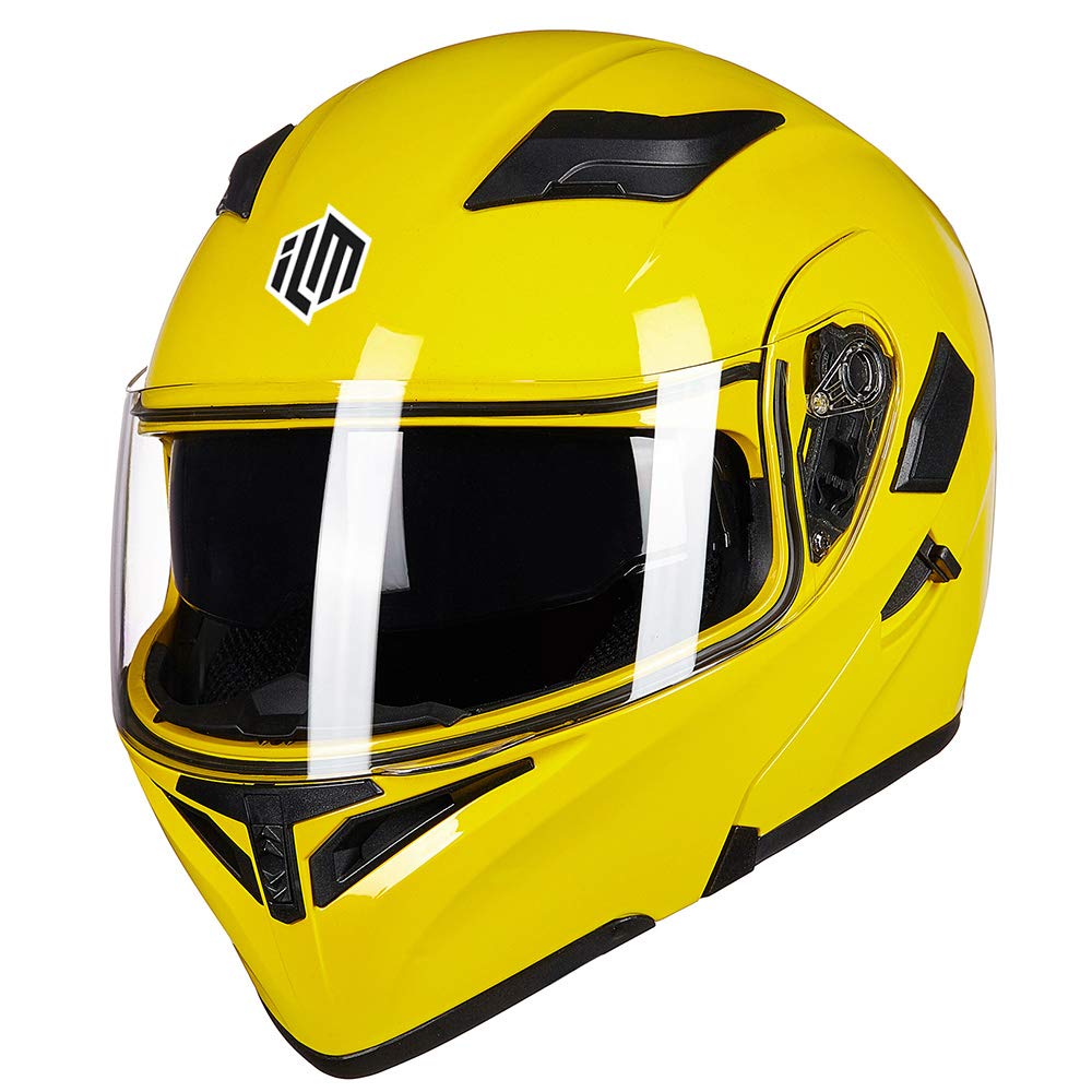 Ilm Motorcycle Dual Visor Flip Up Modular Full Face Helmet Dot 6 Colors Model 902 (Xl, Yellow)