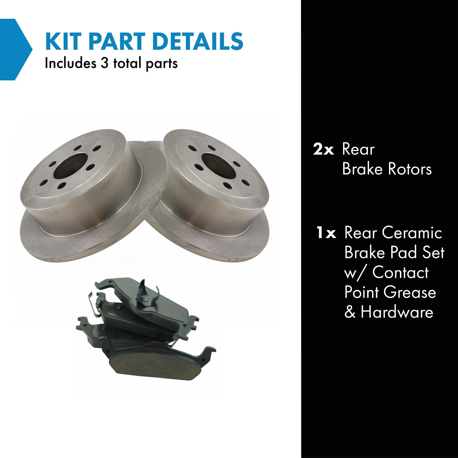 TRQ Rear Brake Pad & Rotor Kit Brake Pads Brake Rotor Ceramic Compatible with 2003-2004 Dodge Dakota