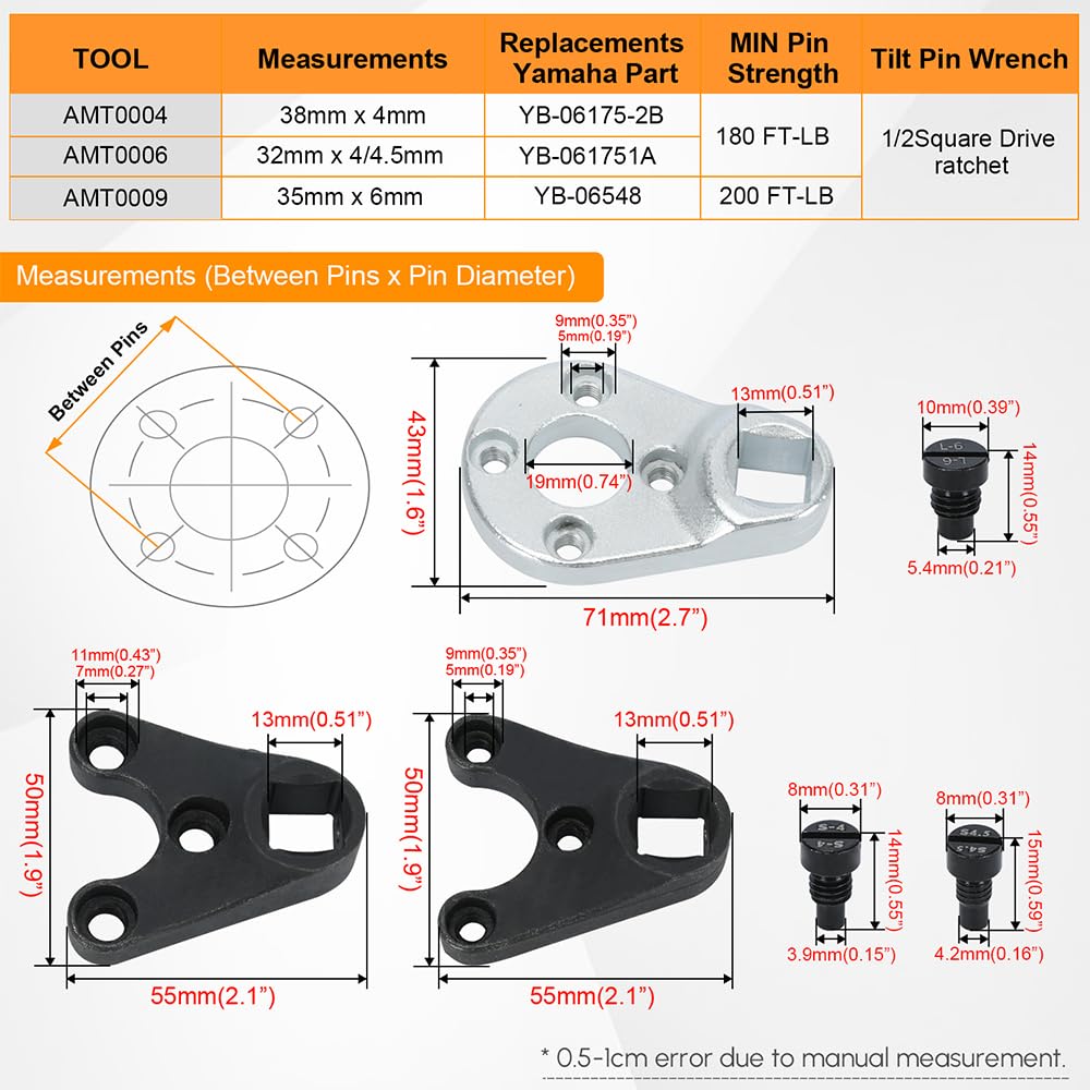 Pqy Outboard Trim Tilt Pin Wrench Tools Set Mt0004 & Mt0006 & Mt0009 Compatible With Yamaha Suzuki Johnson Evinrude