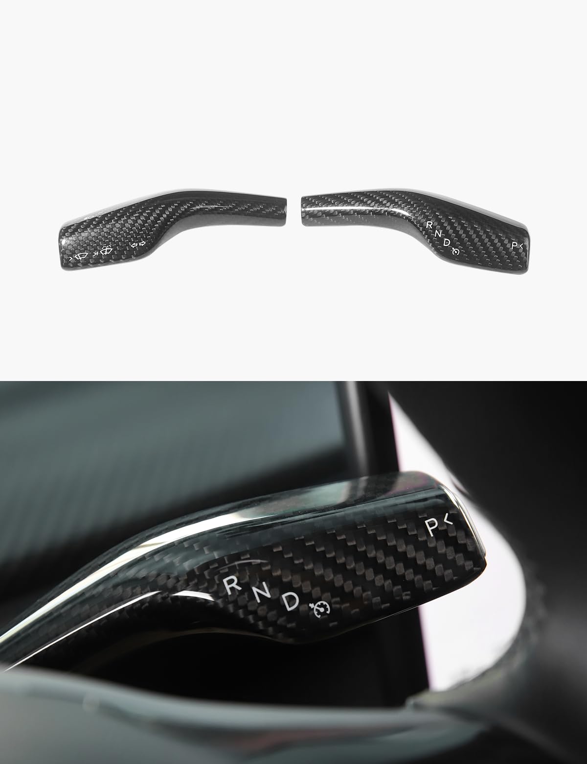 TPARTS Real Carbon Fiber Steering Lever Cover for Tesla Model 3 2018-2023 Model Y 2020-2024 Stalk Gear Column Shift Cover 2 PCS.
