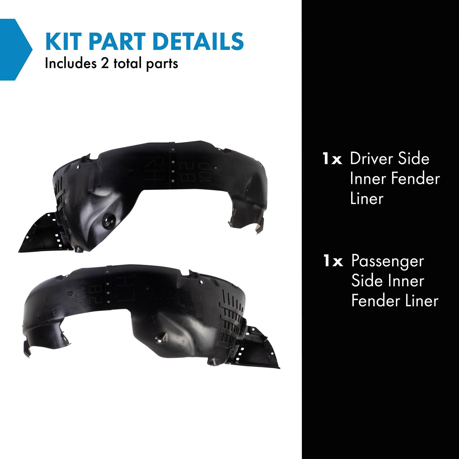 Trq Inner Fender Liner Set Compatible With 2017-2019 Kia Soul Ki1248150 Ki1249150