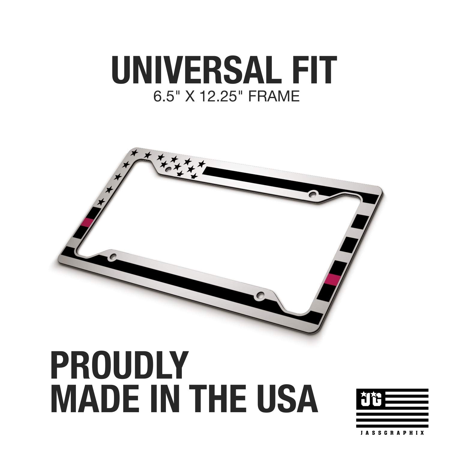 American Flag License Plate Frame - Thin Pink Line- Car Tag Frame -Pink On White Breast Cancer Awareness