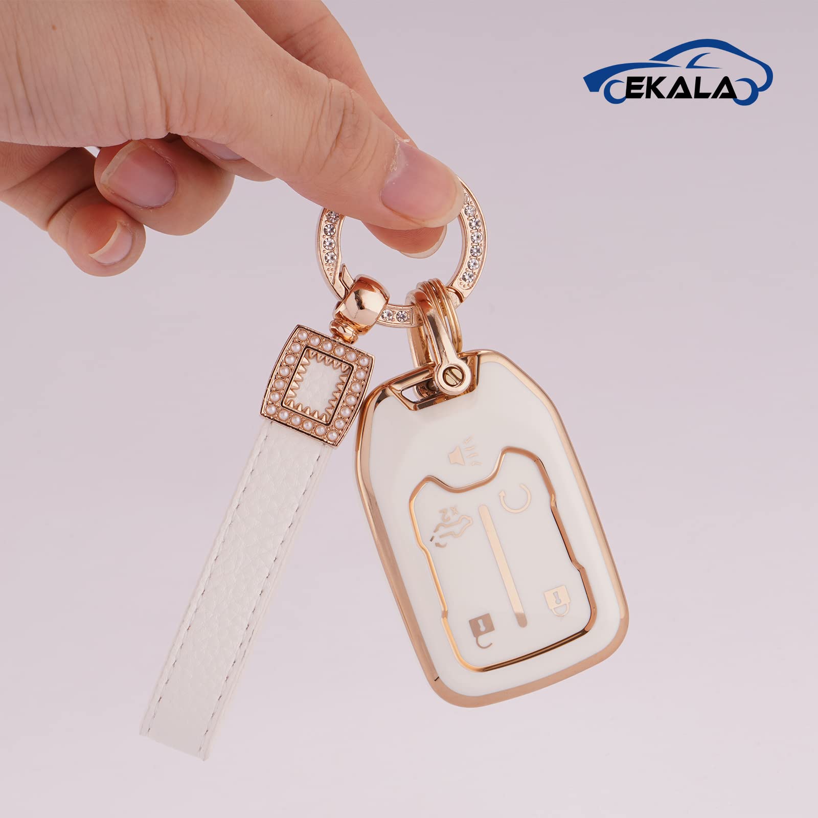 EKALA for Chevy GMC Key Fob Cover with Leather Keychain Lanyard, 5 Buttons Soft TPU Keys Shells Compatible with 2019-2023 Chevy