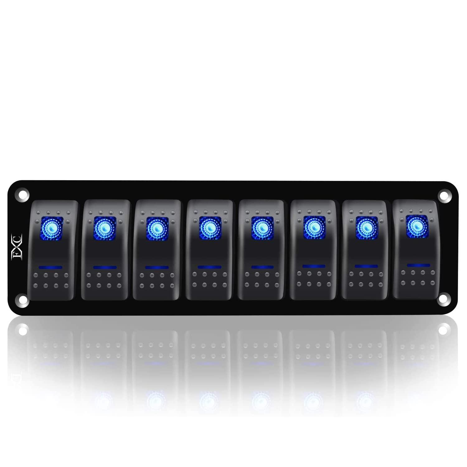 FXC Blue 8 Gang Rocker Switch Aluminum Panel Toggle Dash ON/Off Pre-Wired Switches Rocker Switch Panel Waterproof for 12V/24V Au