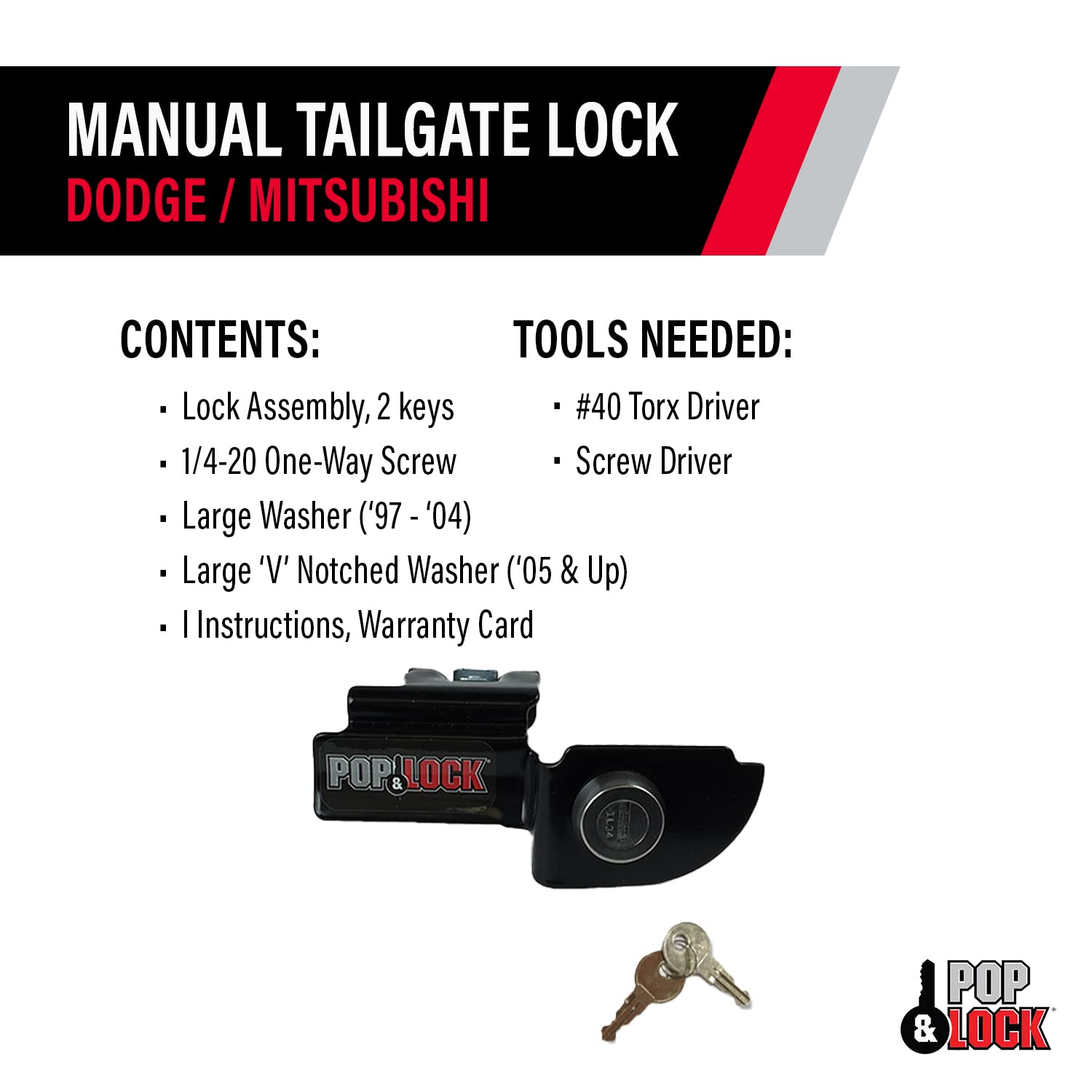 Pop & Lock - Pl3600 Black Manual Tailgate Lock For Dodge Dakota And Mitsubishi Raider