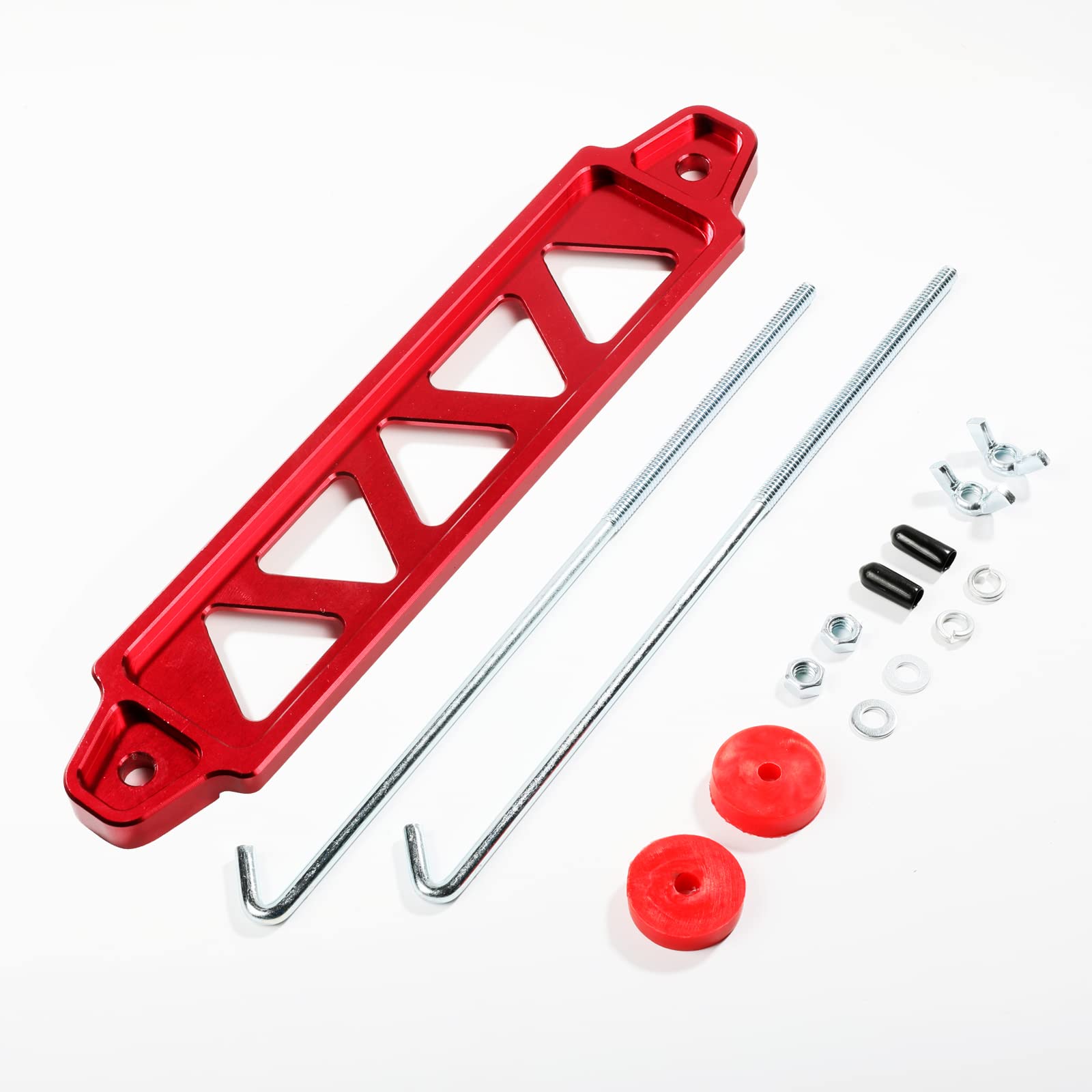 Battery Hold Down Bracket Holder, Car Battery Holder Kit With 10In J Bolts,Aluminum Alloy Battery Tie Down Mount Bracket, Battery Tray For Car Battery Mount Bracket Hold Lock Accessories (Red)