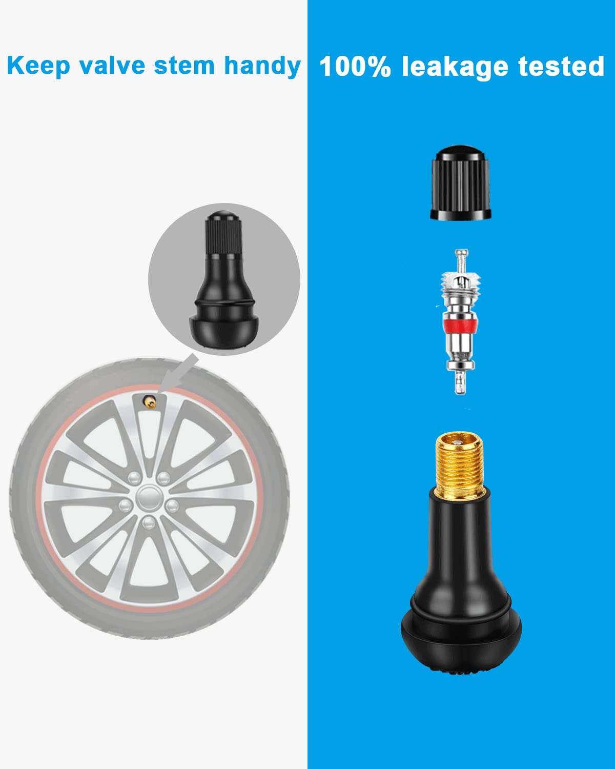 100Pcs Tr414 Tire Valve Stem Rubber Snap-In Valves, Tubeless Valve Stems Suit For 0.453 Inch Rim Holes On Standard Vehicle Tires