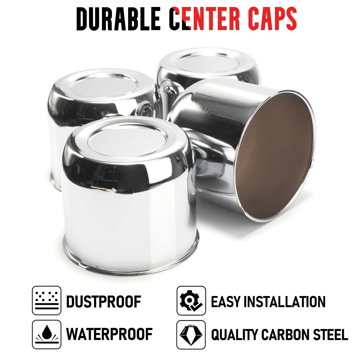 Rtrhinotuning 4Pcs 4.41Inch Push Through Center Caps Chrome For Trailers Trucks Suv Rv Wheel Rims