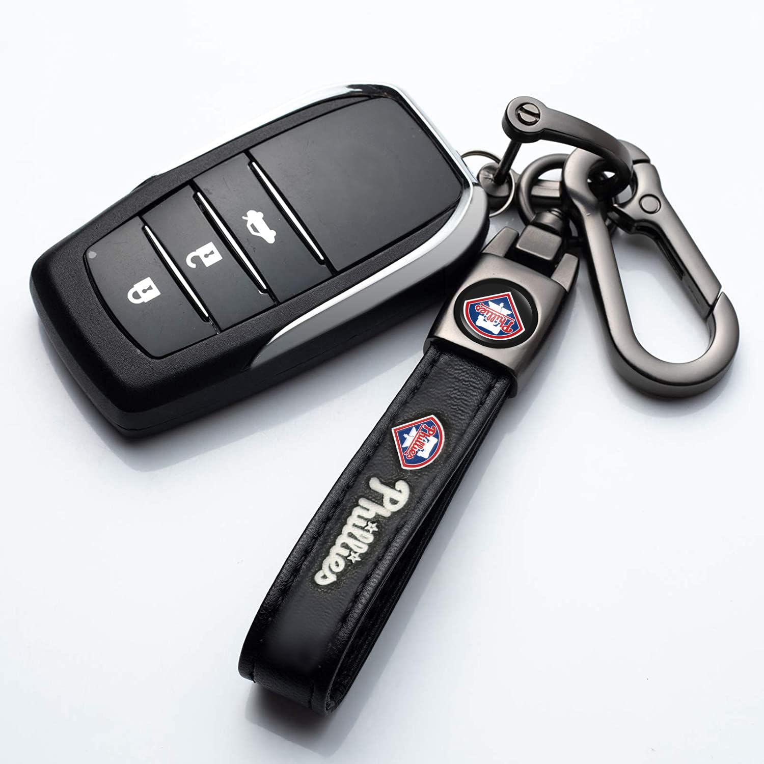 Kaleduo Baseball Fans Car Keychain Keyring, Leather Car Key Chain Compatible With Philadelphia Phillies Baseball Fans,Delicate G