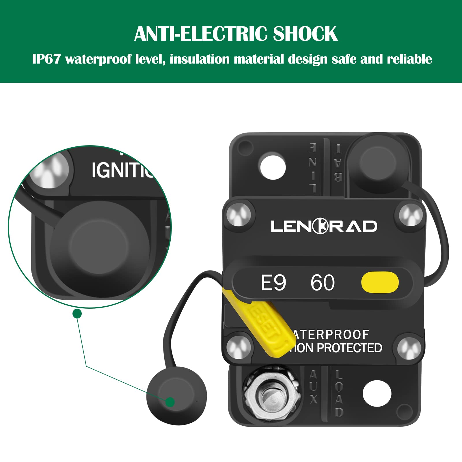 Lenkrad 60 Amp Marine Circuit Breaker With Manual Reset Switch Button For Boat Marine Rv Yacht, 12V - 48V Dc, Waterproof, Surface Mount(60 Amp Circuit Breaker)