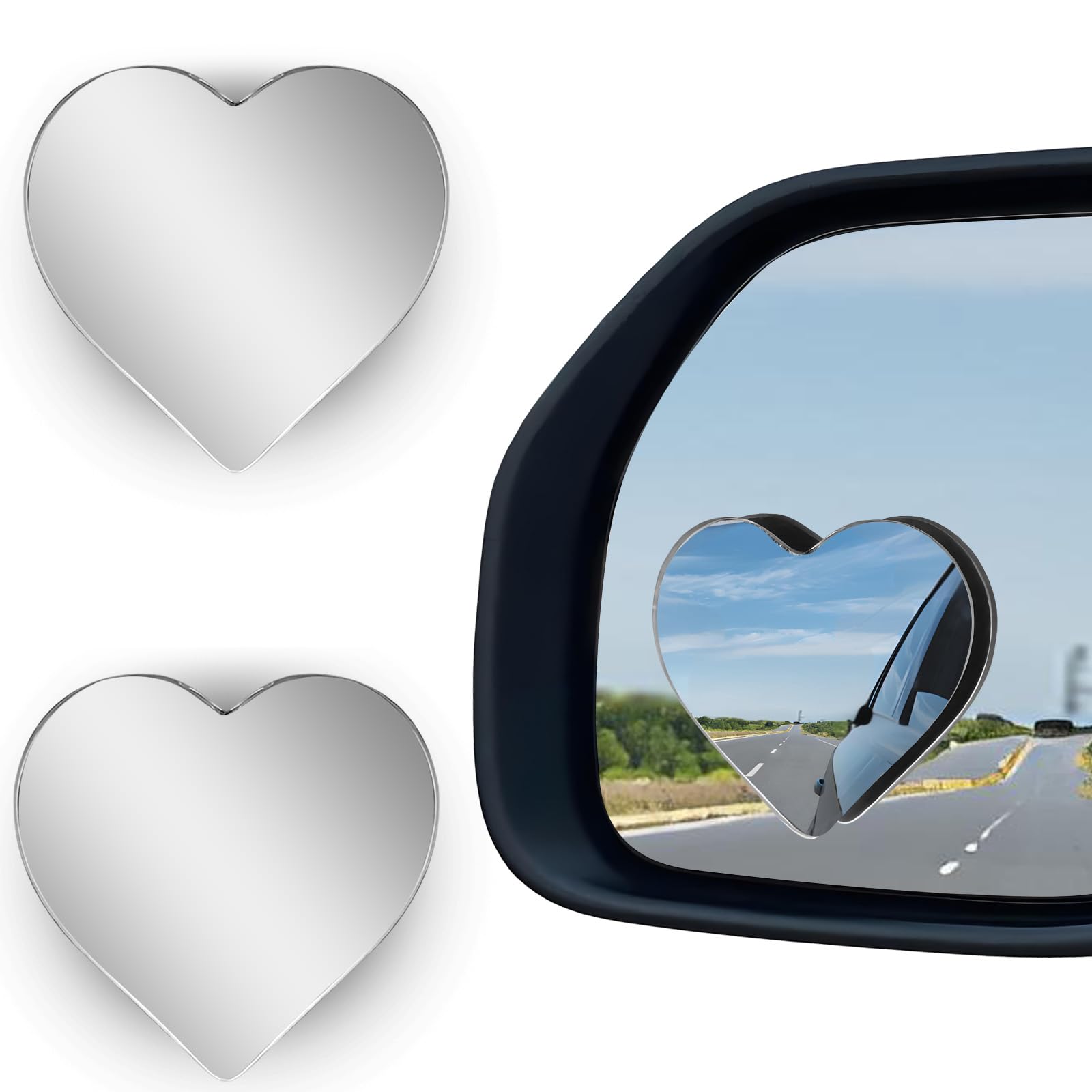 2Pcs Cars Heart Shaped Blind Spot Mirrors Car Side Mirror Blindspot Adjustabe Angle Removable Wide Angle Convex RearView Mirror 