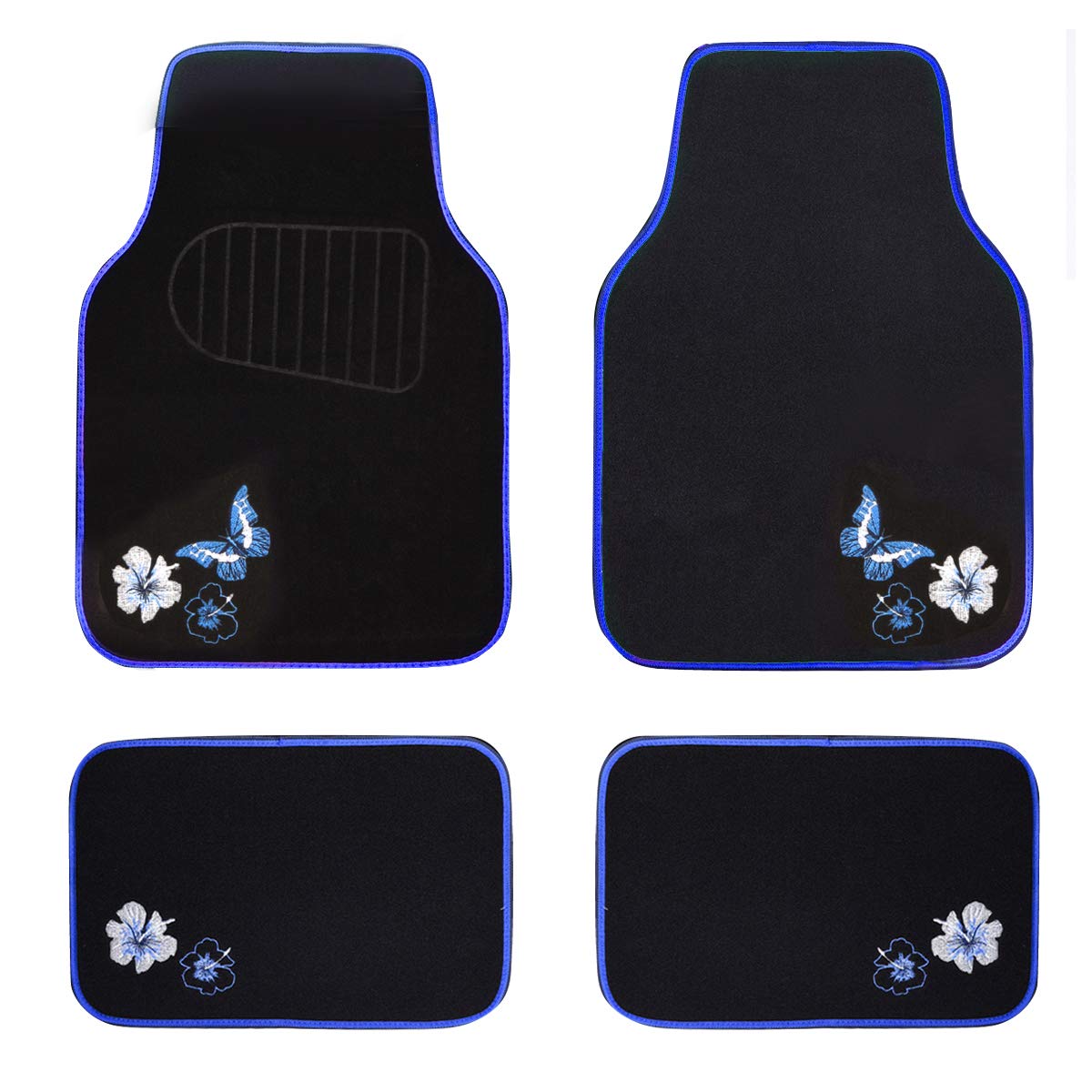 Car Pass Embroidery Butterfly And Flower Car Floor Mats, Blue Car Floor Mats, Universal Fit 95% Automotive,Suvs,Sedan,Vans, For