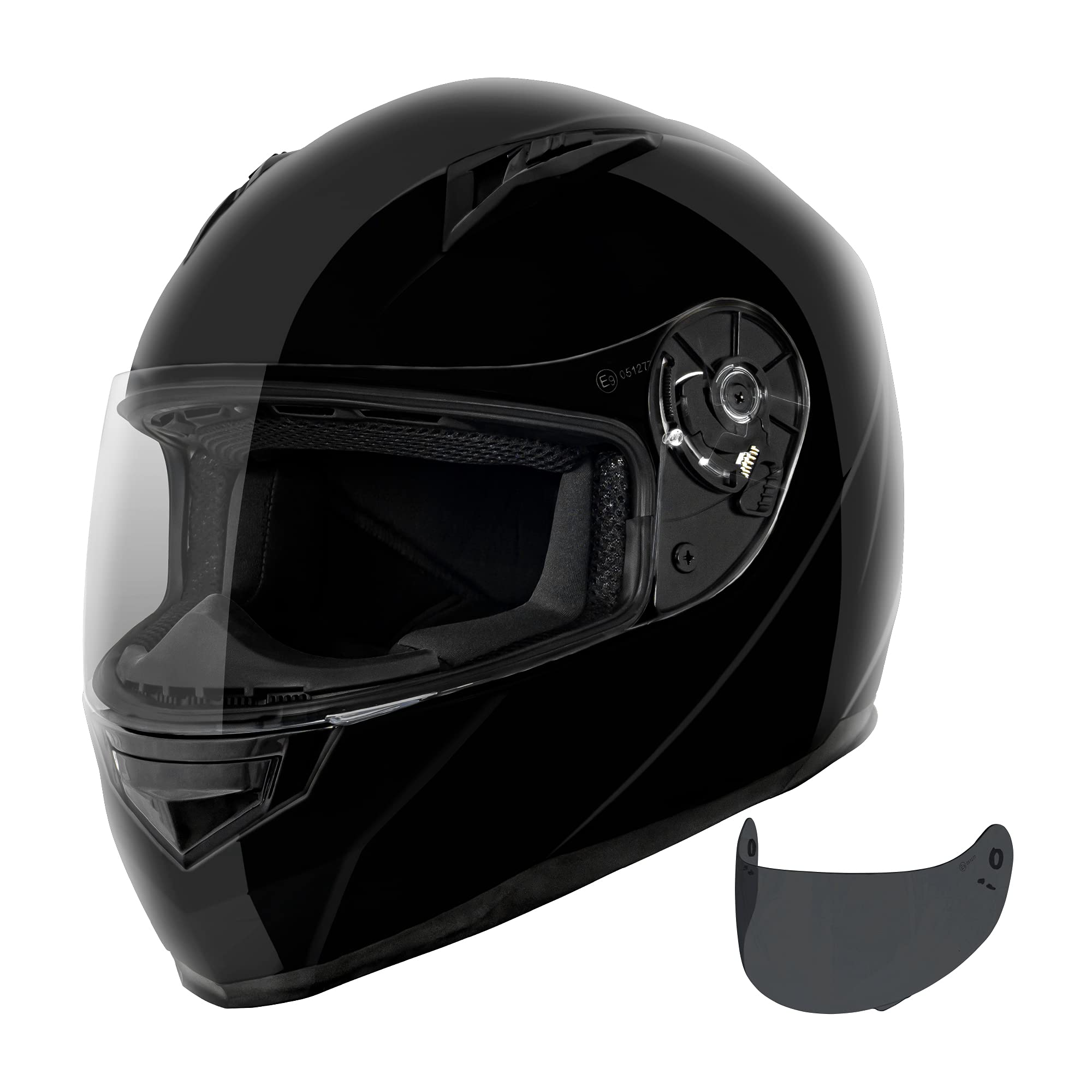 Vcan Vx Lightweight Full Face Motorcycle Street Bike Helmet With Extra Tinted Visor Dot Approved (Gloss Black, X-Large)