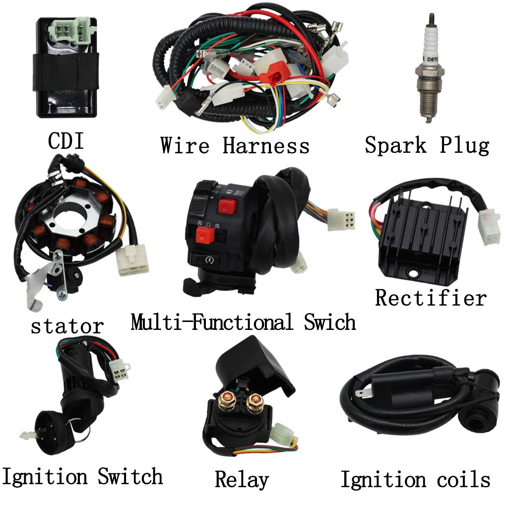 OTOHANS AUTOMOTIVE Electrically Complete Stator Coil CDI Wiring Harness, Full Copper Wire, 4-Stroke ATV QUAD 150cc-300cc, Black