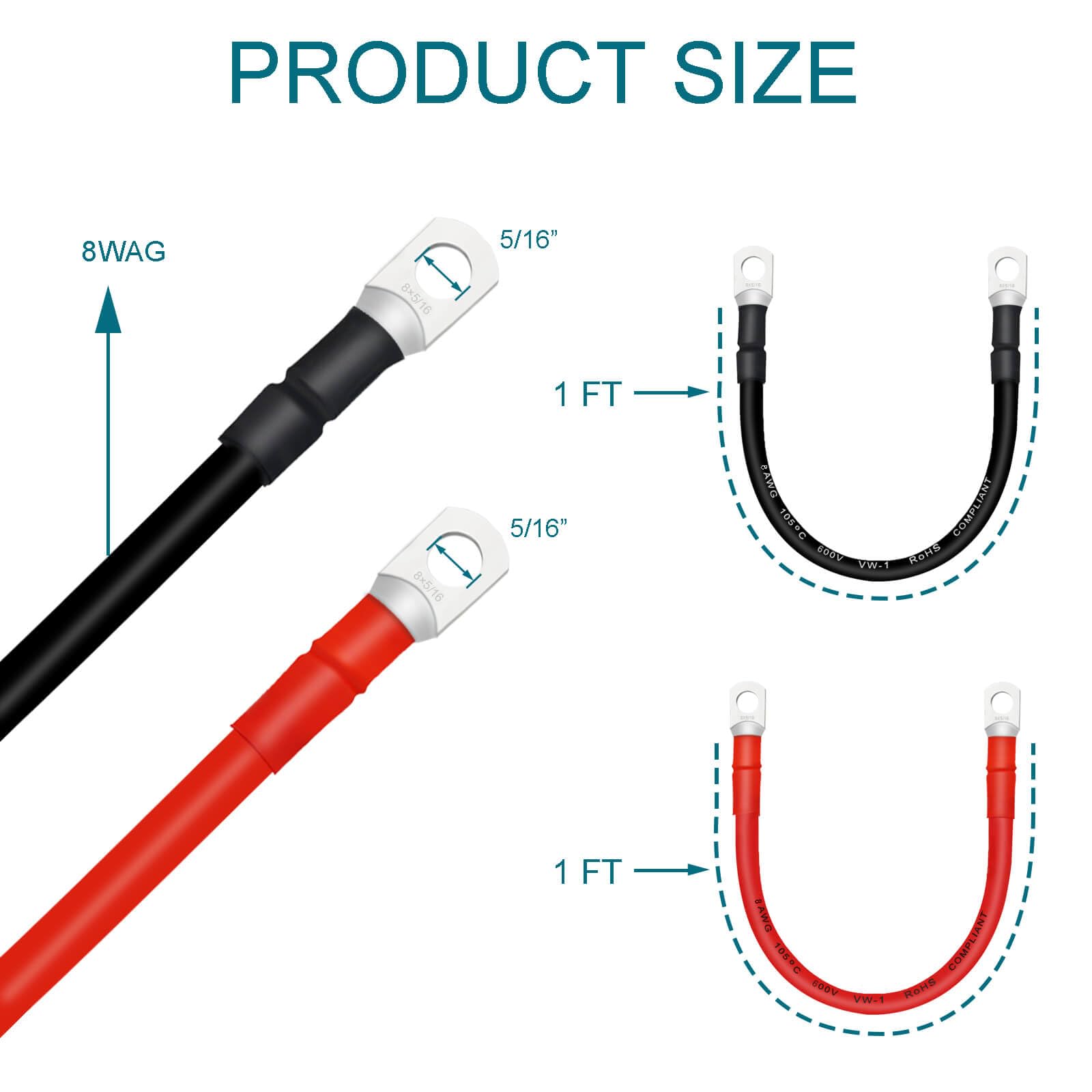 Qiatol Battery Cable, 8 Awg Battery Cables With Terminals, 2Pcs Copper Battery Cables.