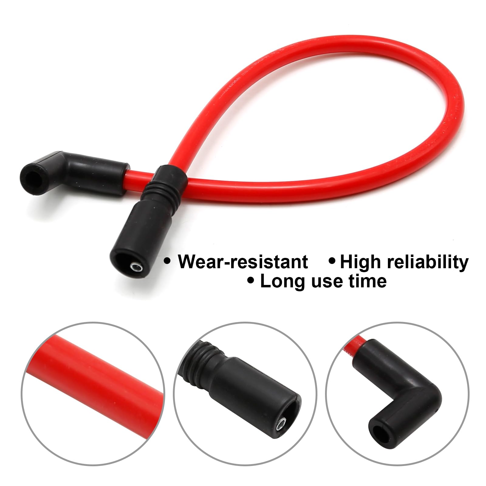 DUZFOREI Motorcycle Spark Plug Wire Kit - 2 Pcs, 10.4mm/10mm, Rubber, Red, Compatible with Harley Davidson Big Twin FXD Dyna 2000